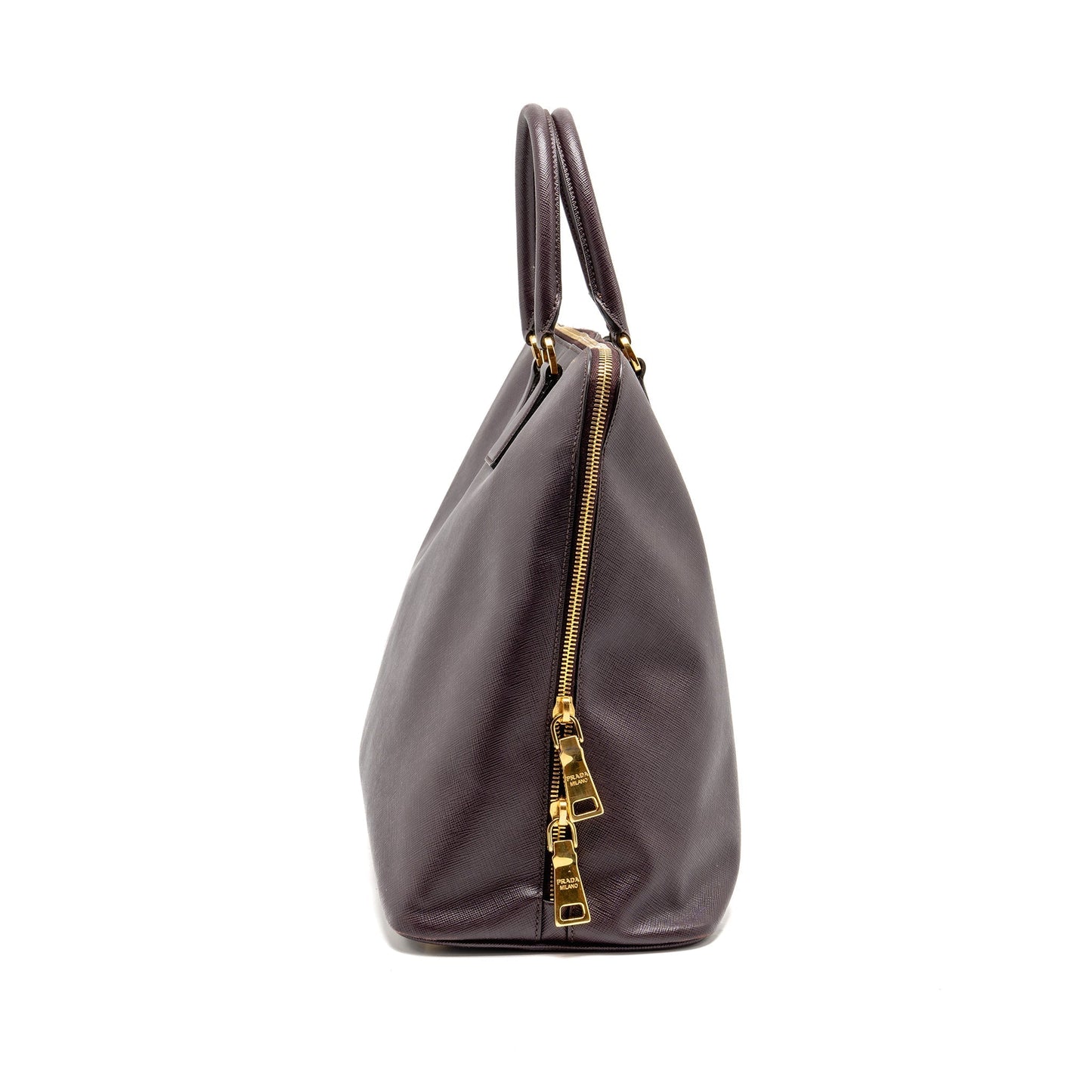 Prada Saffiano Vernice Promenade Large Dome Tote Purse Leather Mogano