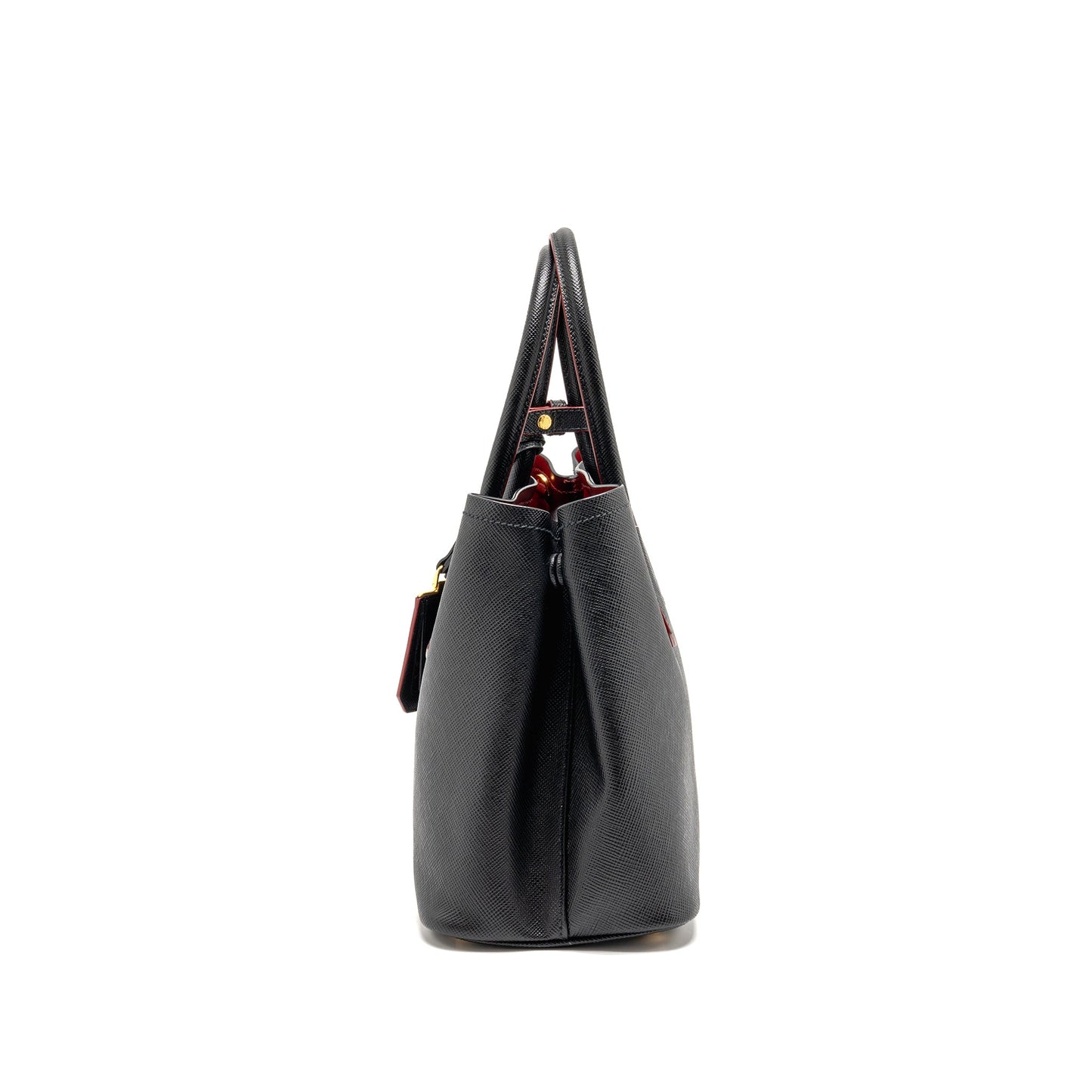 Prada Medium Saffiano Cuir Tote Purse Leather Black/Fuoco
