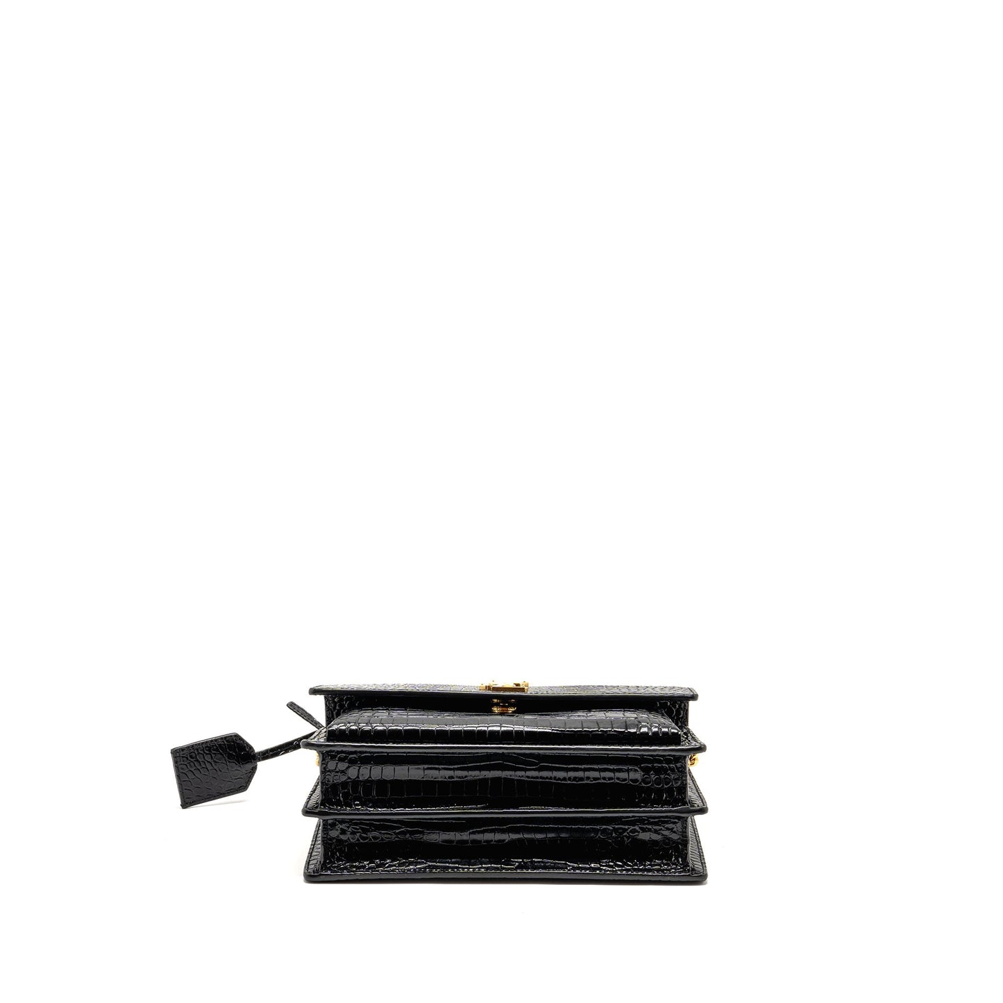 Saint Laurent/ Sunset Medium Crocodile-Embossed Calfskin Black