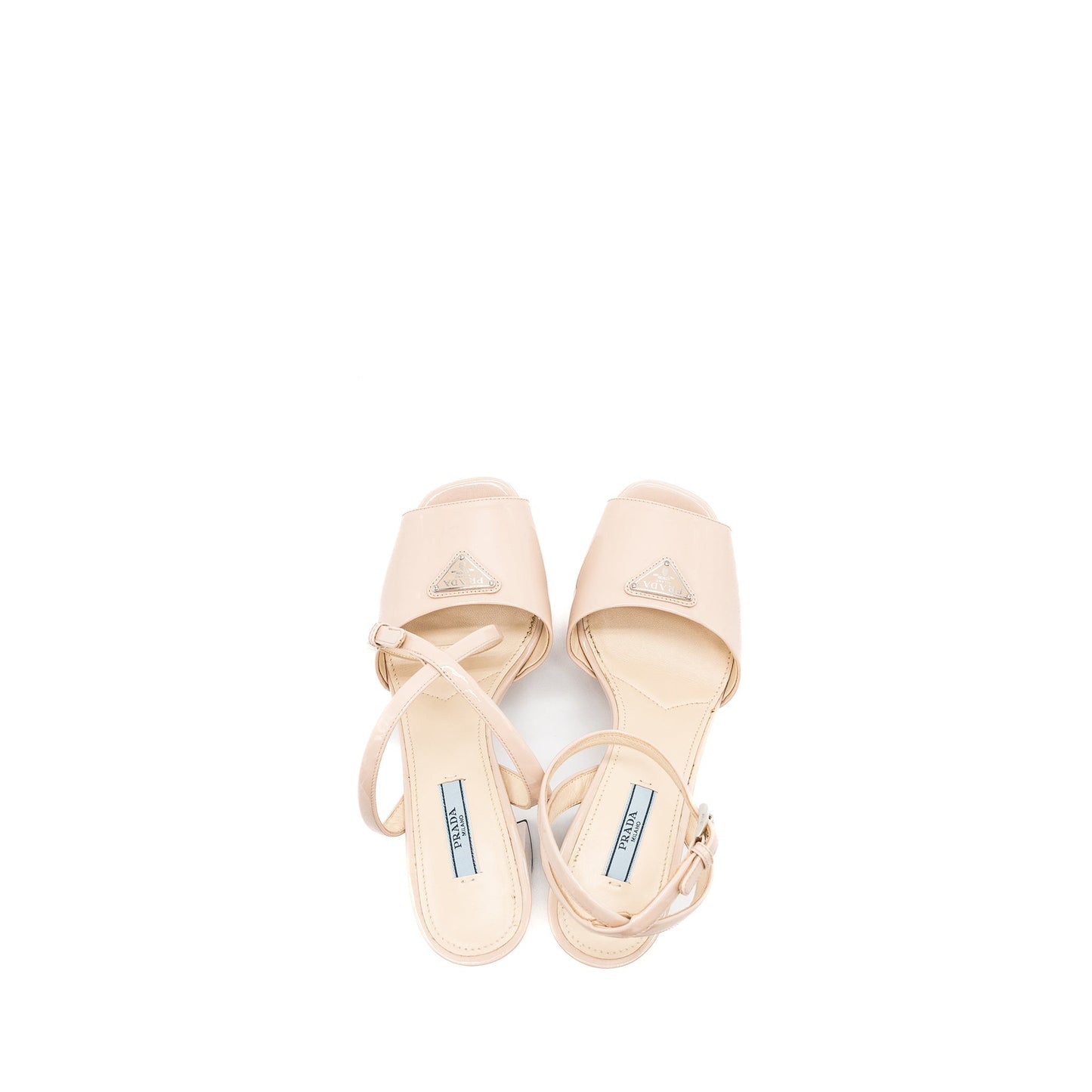 Prada Size 38.5 Heel Sandals Patent Leather Beige