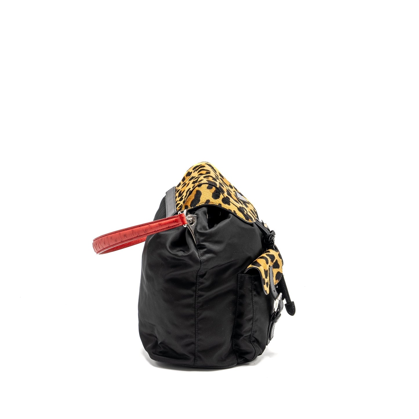 Prada Nylon Mini Purse with Ostrich Handle Black / Multicolour