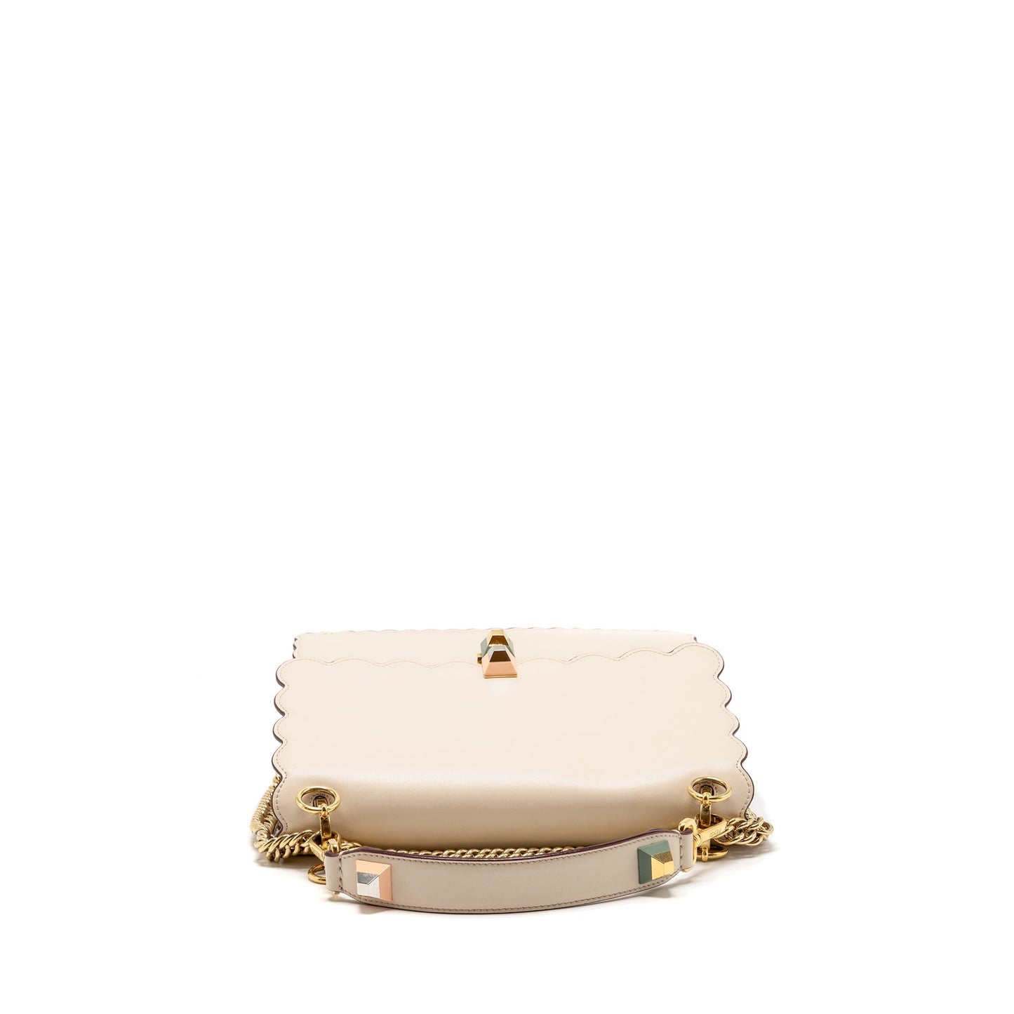 Fendi Kan I Flap Purse Calfskin Leather Cream White