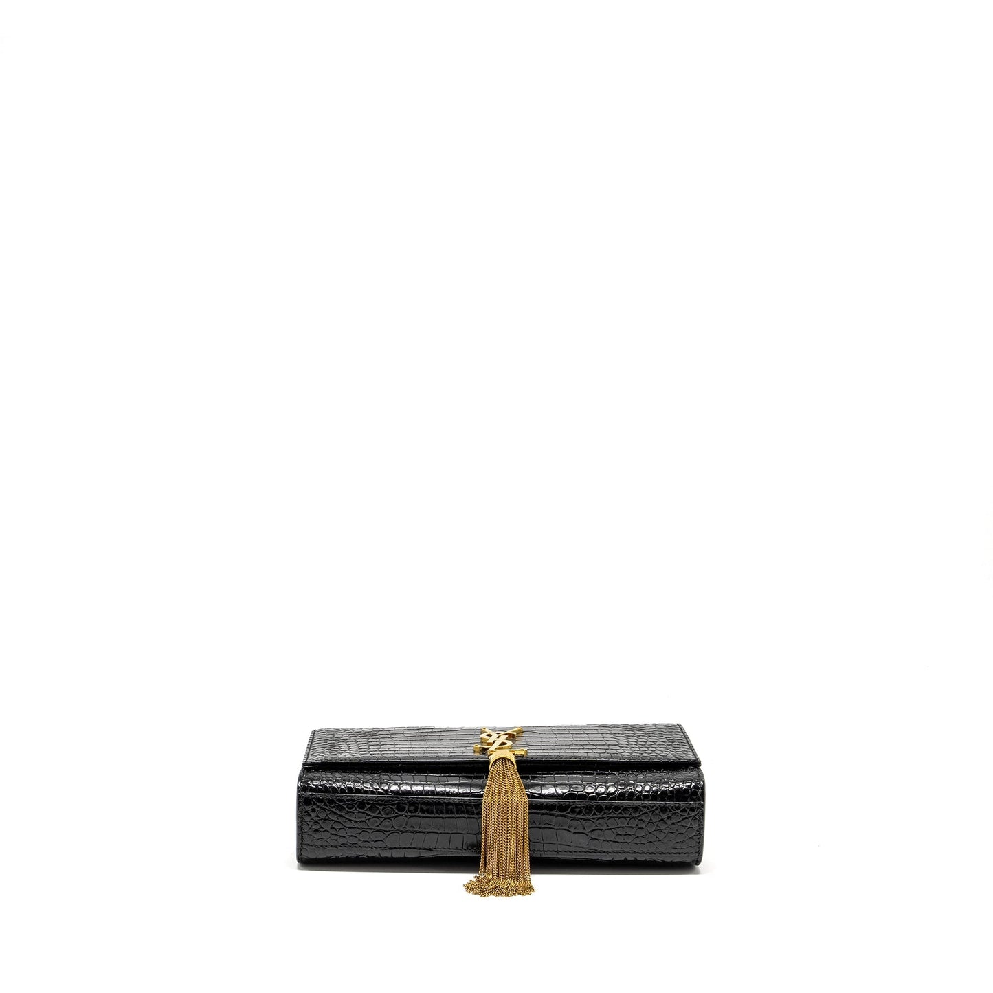 Saint Laurent/ Kate Tassel Purse Crocodile-Embossed Calfskin Black