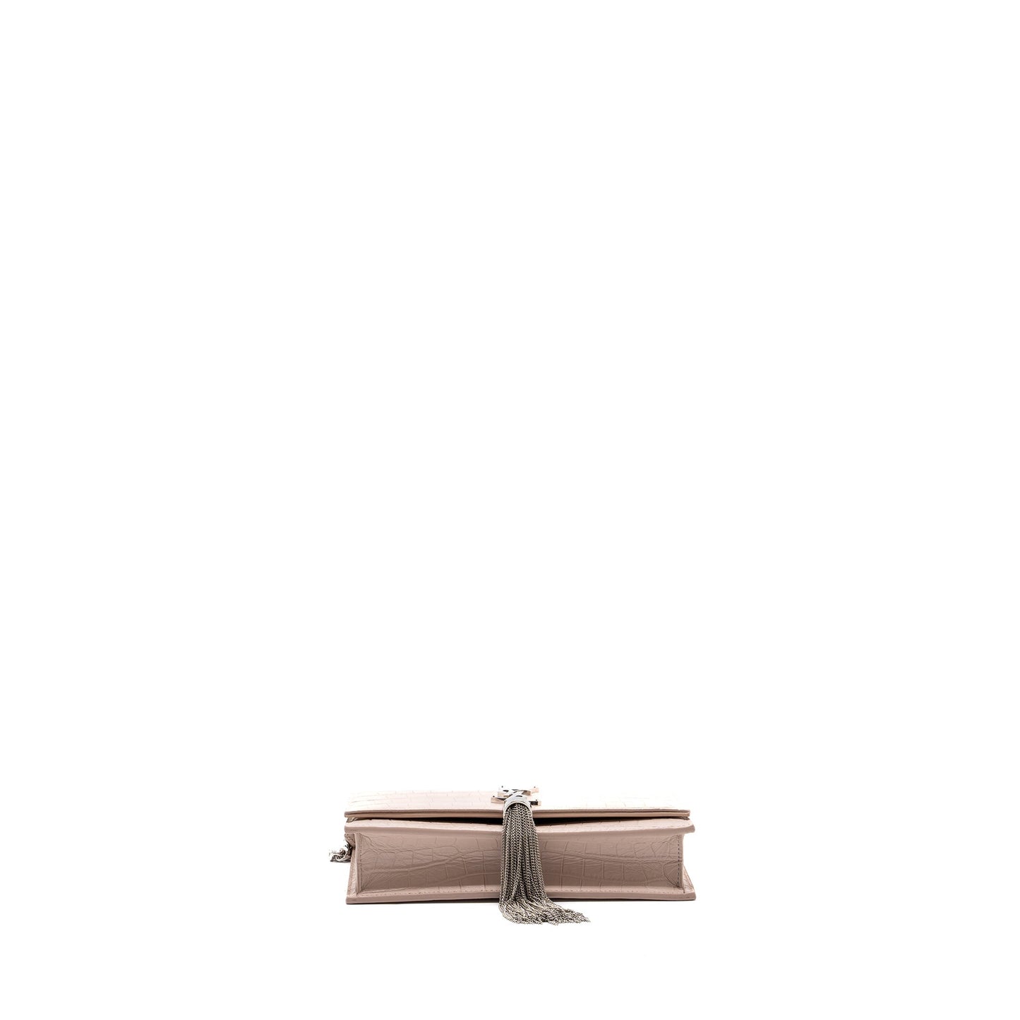 Saint Laurent Kate Wallet On Chain Crocodile-Embossed Leather Light Pink