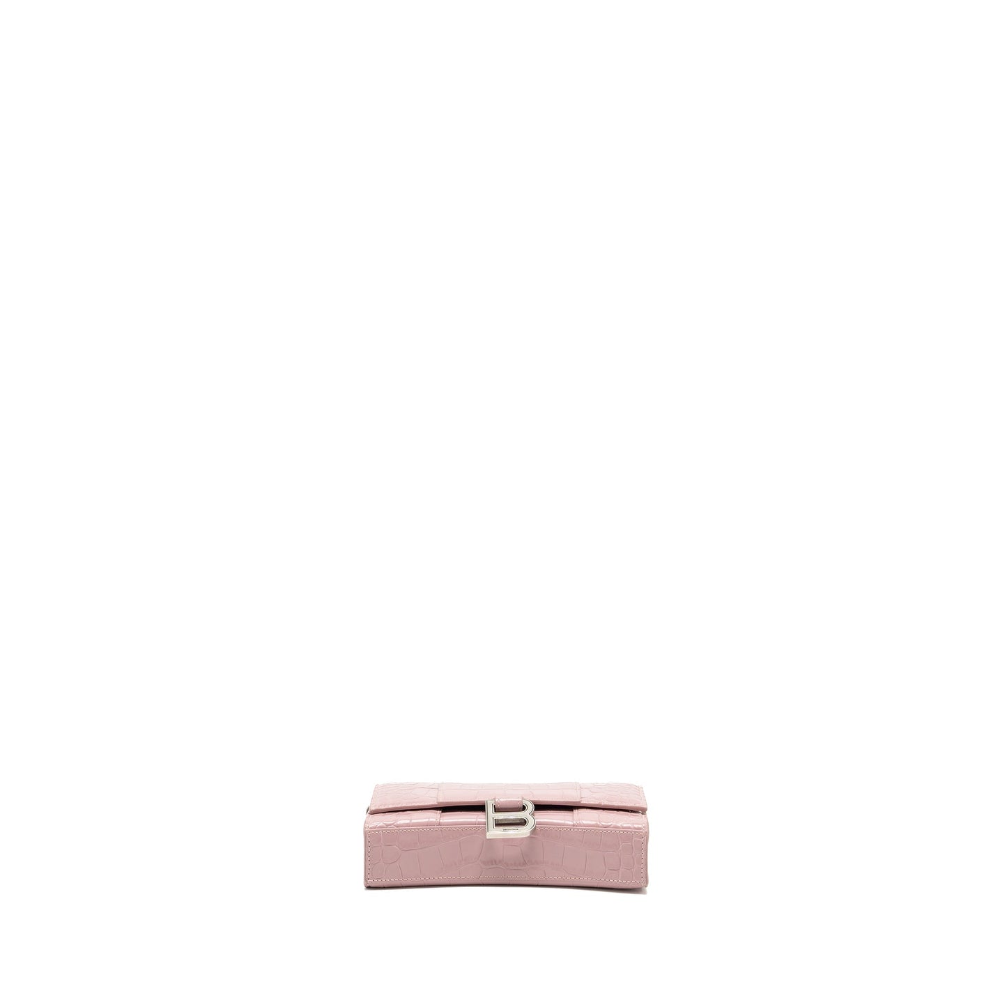Balenciaga Hourglass Wallet on Chain Crocodile-Embossed Calfskin Pink