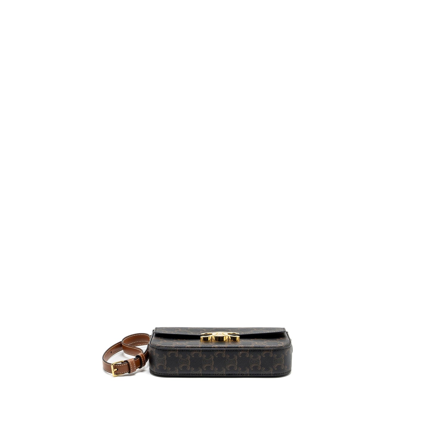 Celine Triomphe Shouder Purse Triomphe Canvas / Calfskin Tan