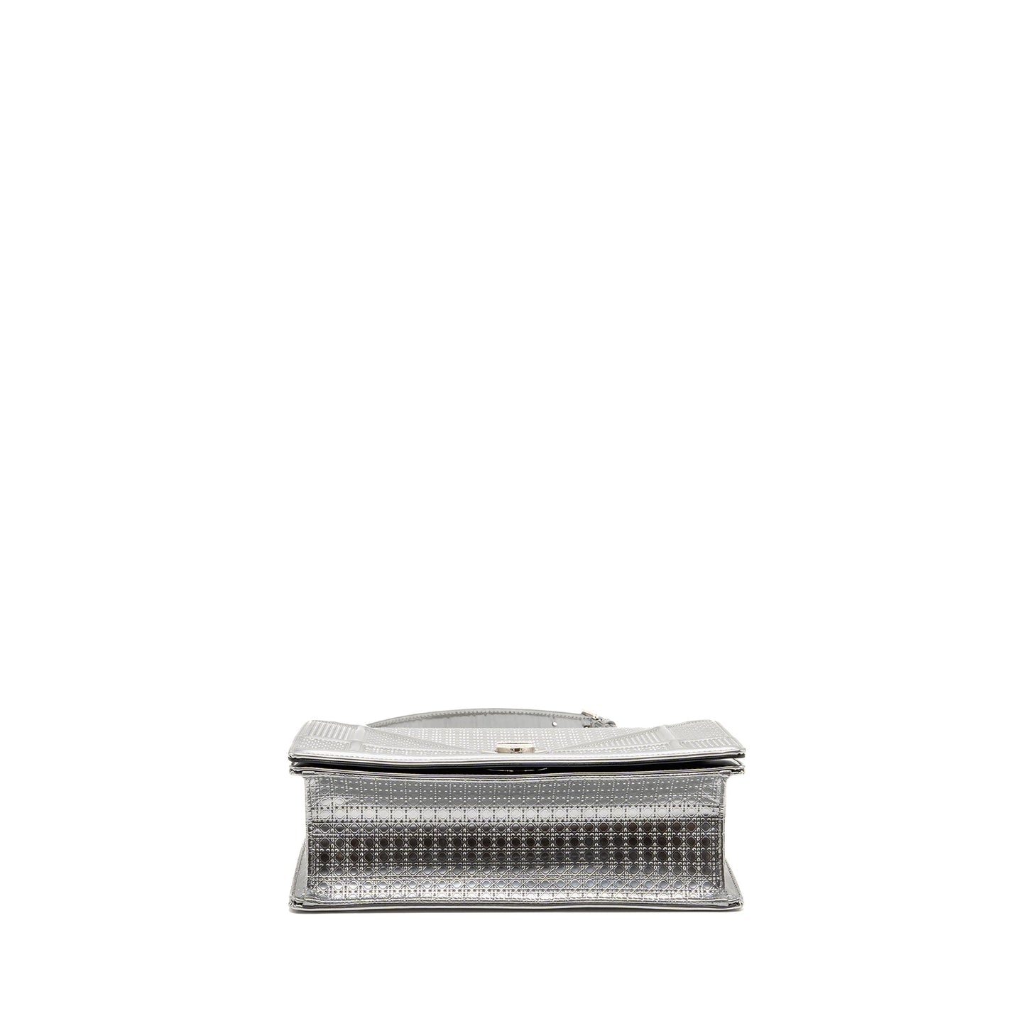 Dior Diorama Flap Purse Patent Micro-Cannage Leather Metallic Silver