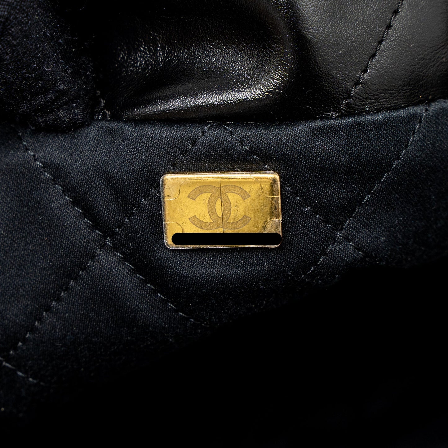 Chanel Small 22 Bag Gold Letter Shiny Calfskin Black Brushed (Microchip)