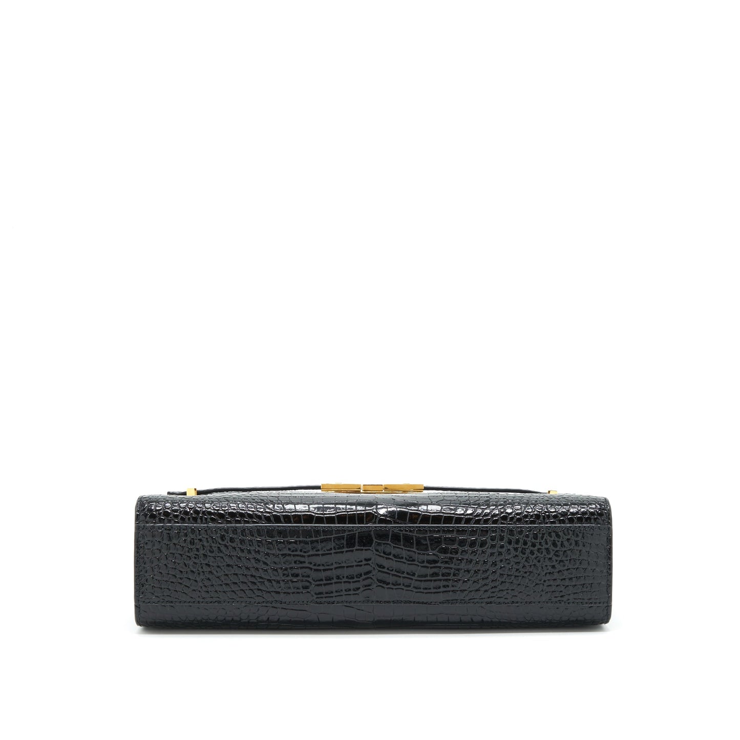 Saint Laurent/ Manhattan Mini Purse Shiny Crocodile-Embossed Black