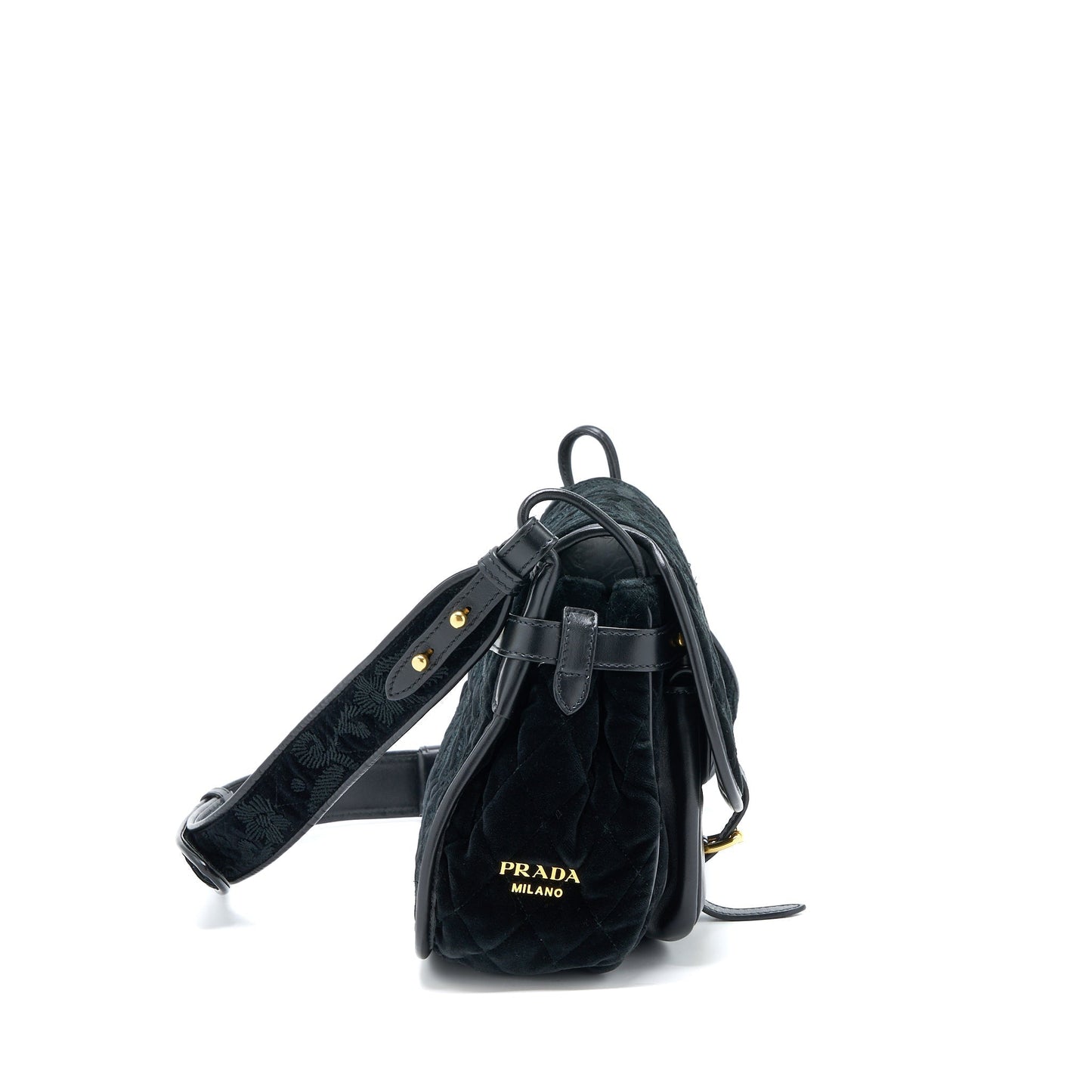 Prada Corsaire Hobo Purse Velvet/Leather Black
