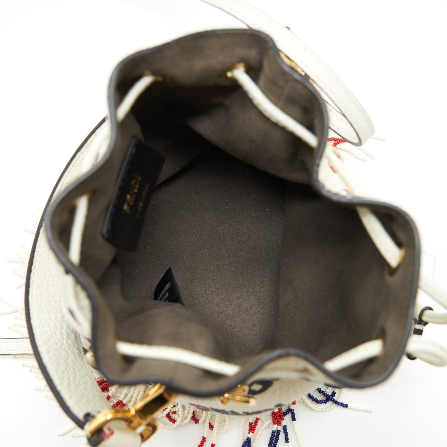Fendi x Fila Mini Logo Mon Tresor Drawstring Bucket Purse White