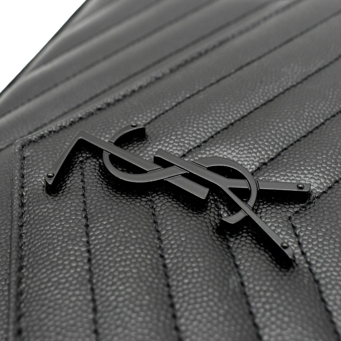 YVES SAINT LAURENT Cassandra Grain De Poudre Embossed Chain Wallet Black