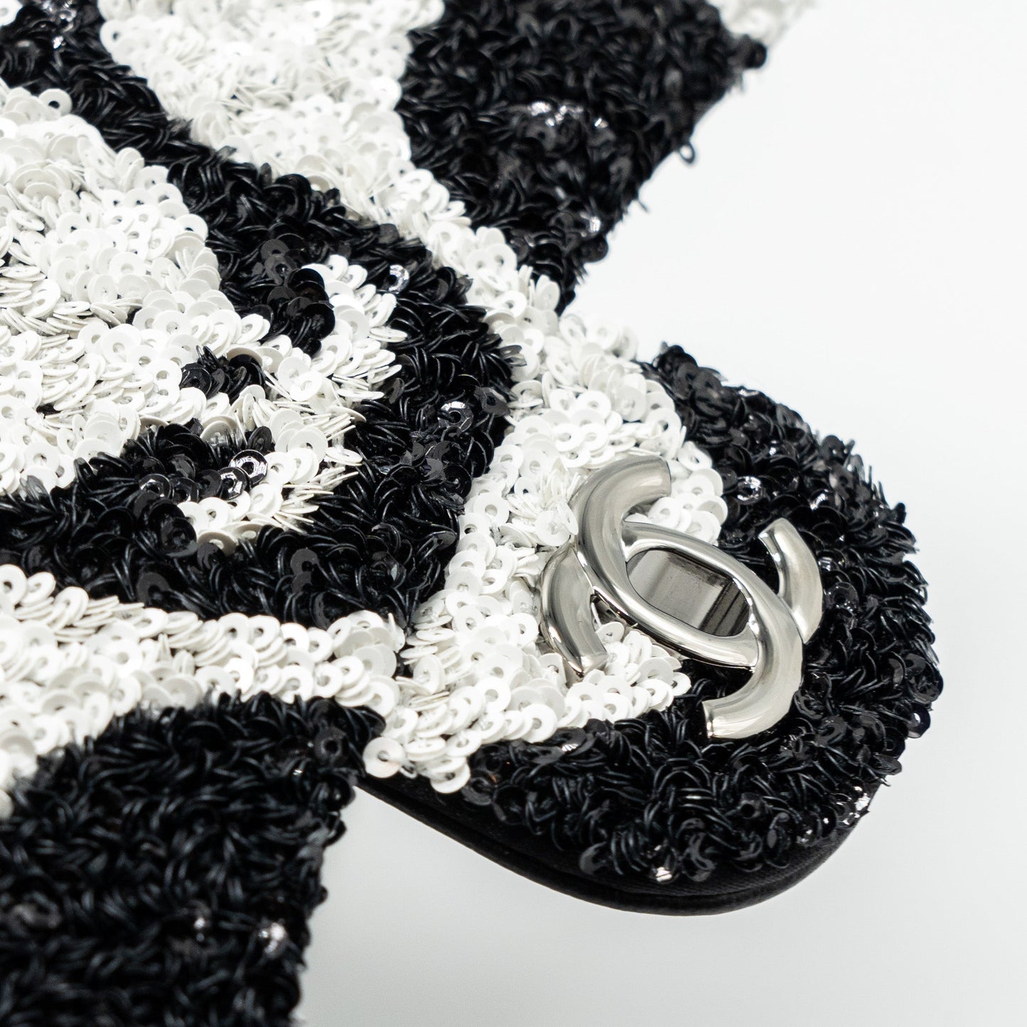 Chanel 21P Limited Edition Flap Bag Sequins/ Satin Black/ White