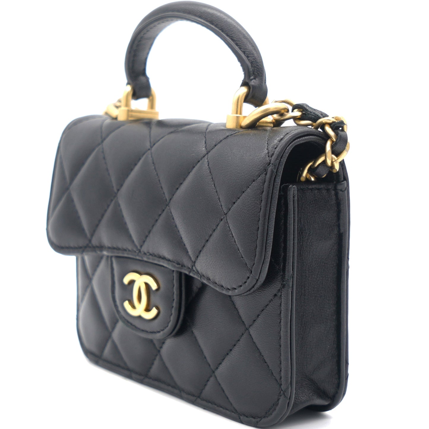 Chanel Black Quilted Leather Nano Top Handle Square Classic Flap Bag