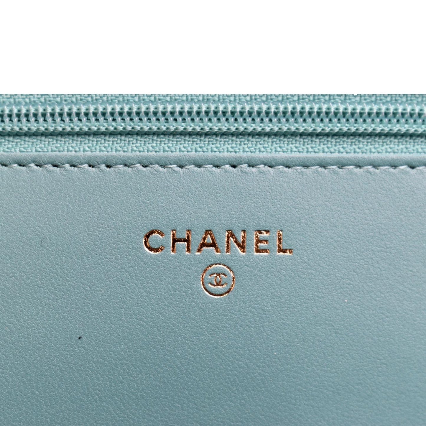 CHANEL CC WOC Chevron Leather Wallet On Chain Crossbody Bag Turquoise
