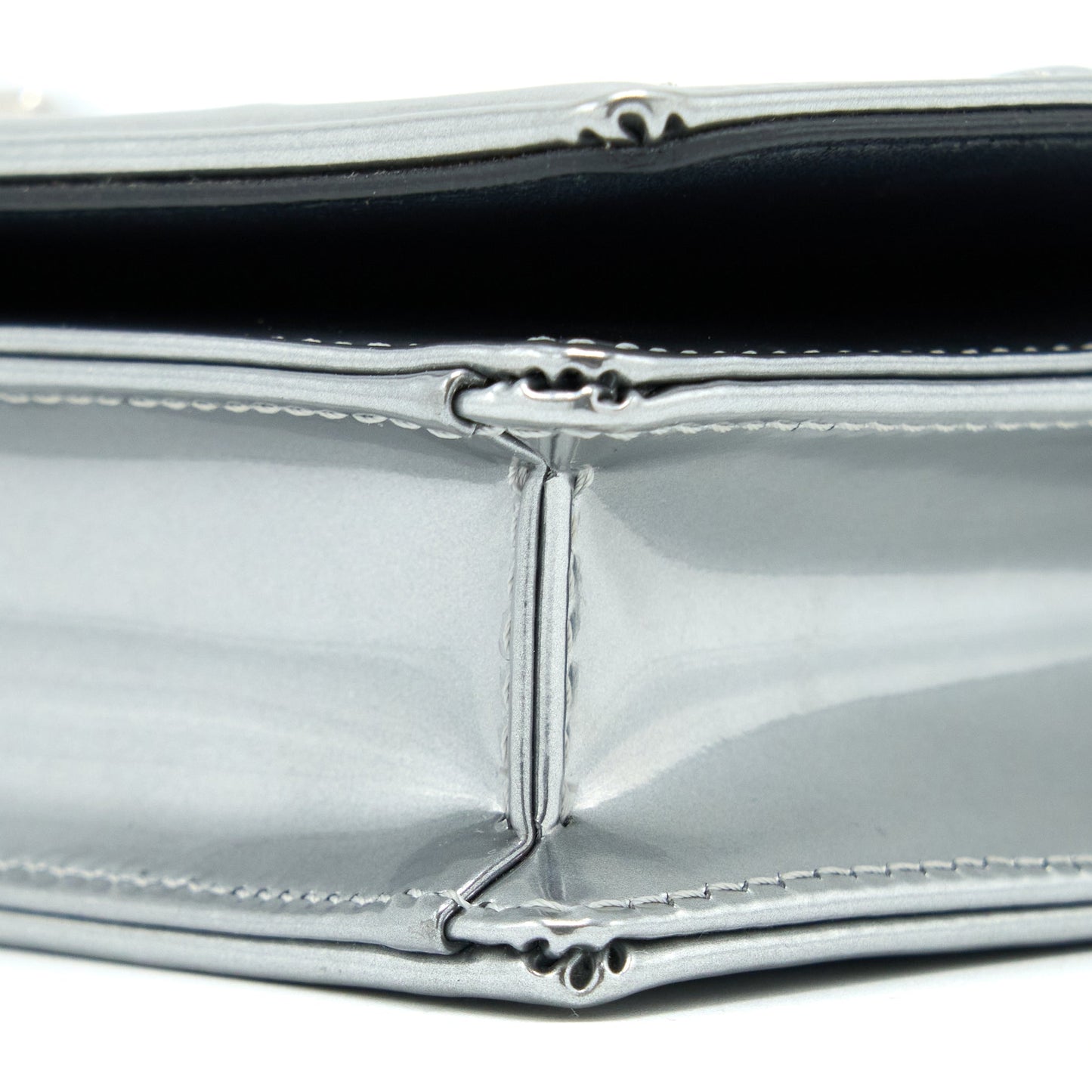 Dior Diorama Wallet On Chain Patent Metallic Silver