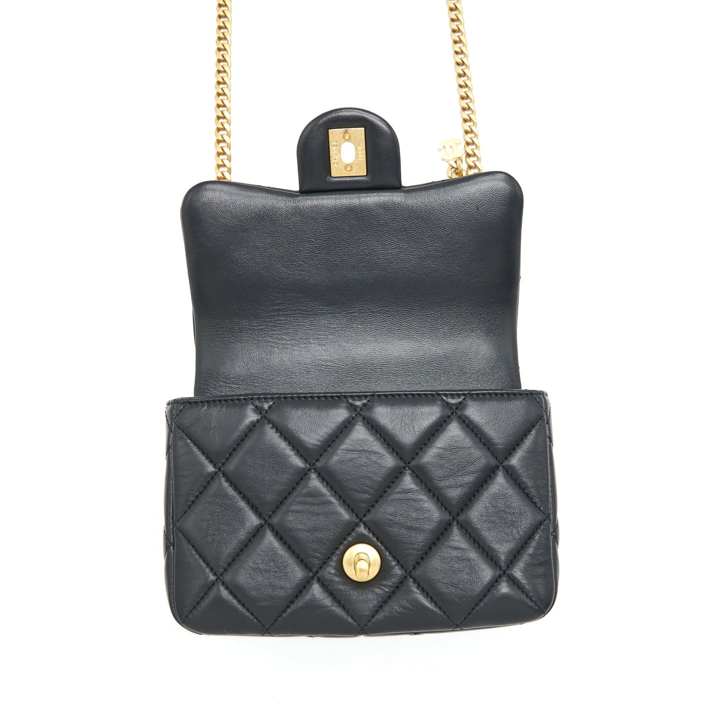 Chanel 22P Mini Square Flap Bag Lambskin Black Gold/Black Hardware