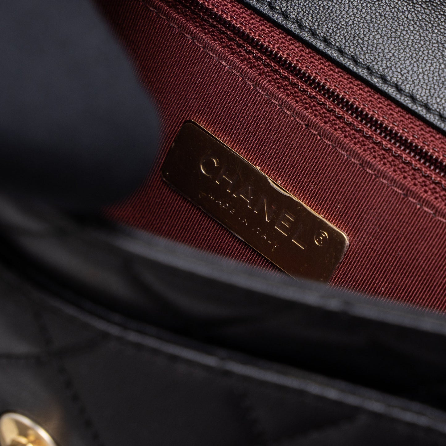 Chanel Top Handle Flap Bag Detailed Logo Goatskin Black