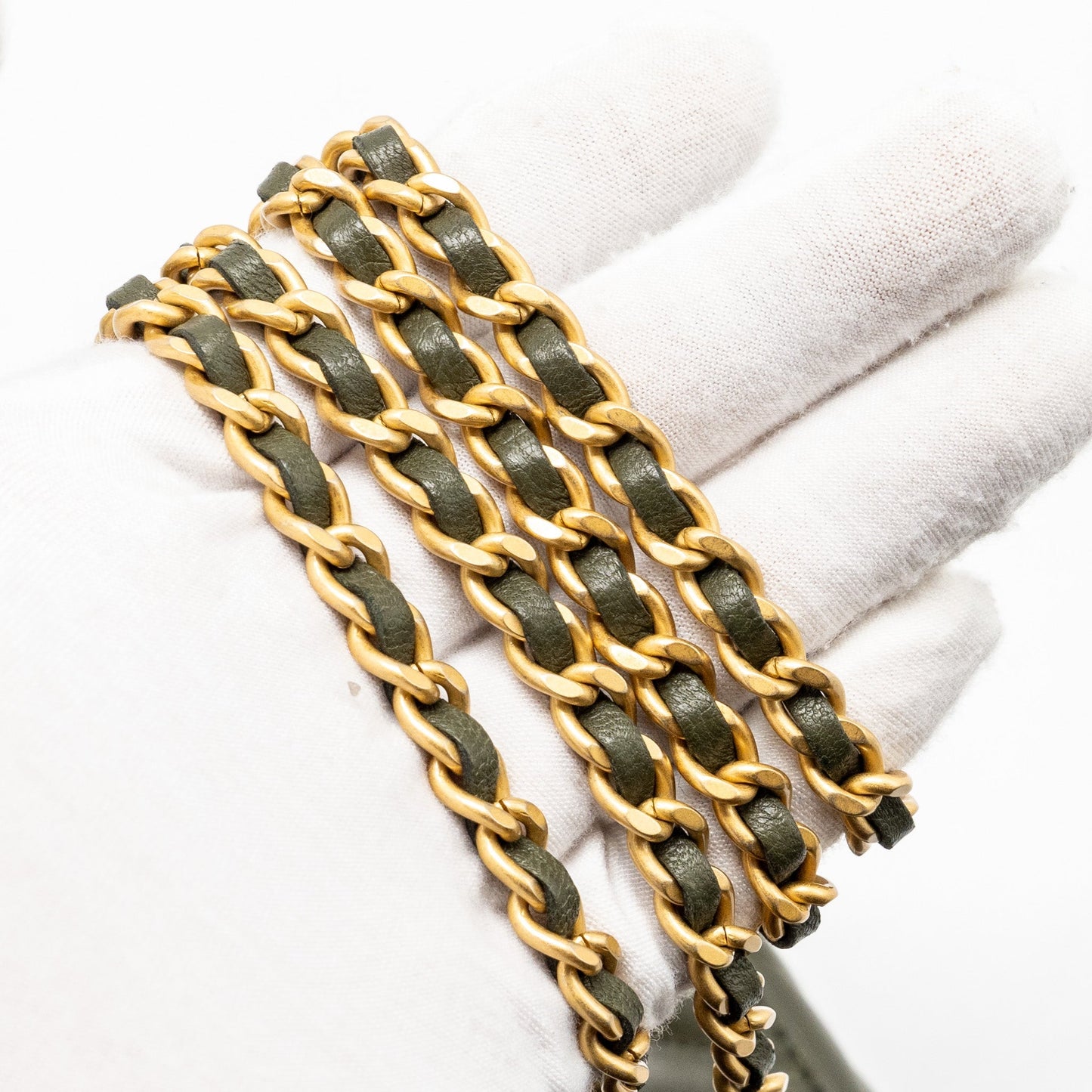 Chanel Detail Top Handle Long Vanity With Chain Lambskin Dark Green (Microchip)
