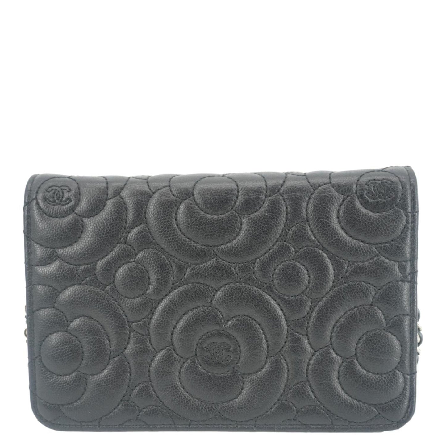 Chanel Camellia Caviar Leather Wallet on Chain Shoulder Bag Black