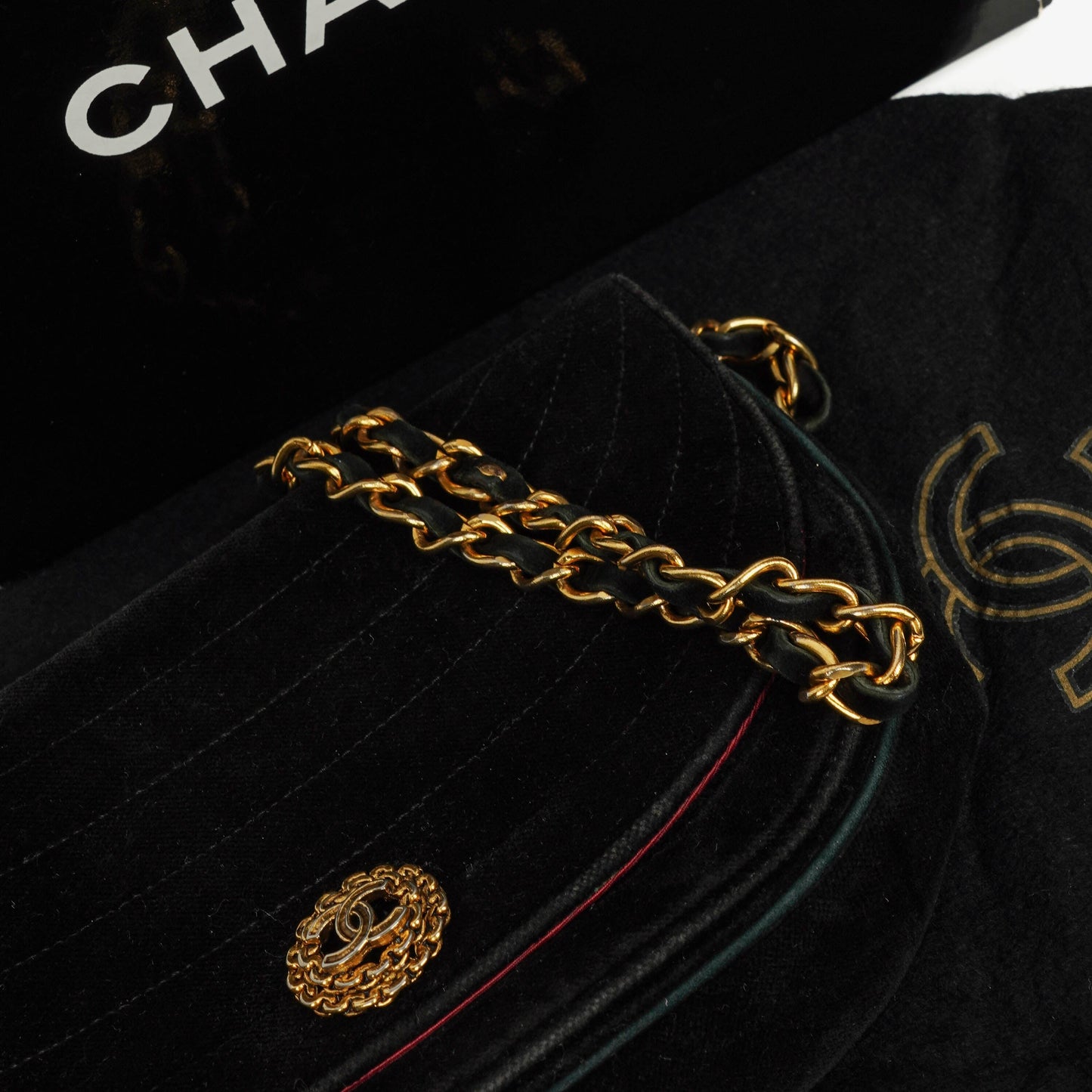 Chanel Black Velvet Half Moon Shoulder Bag