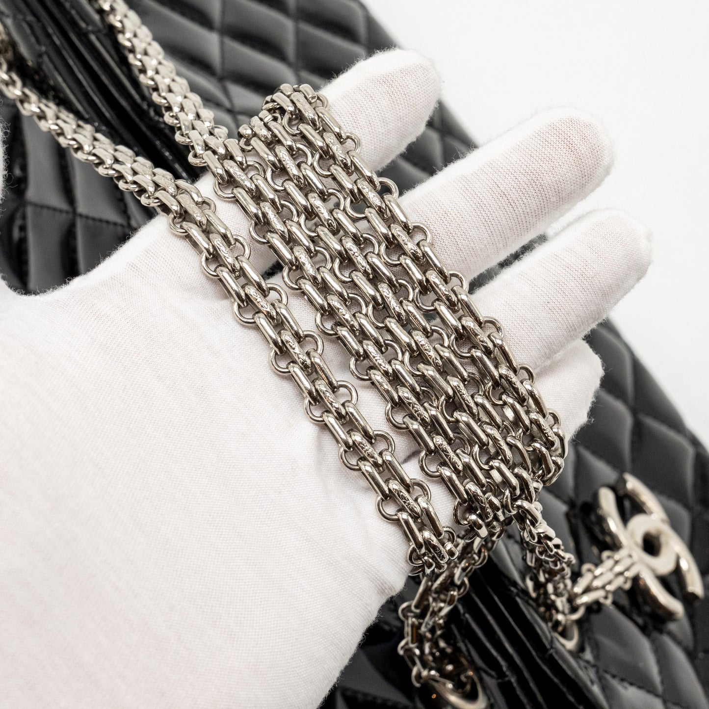 Chanel Just Mademoiselle Bowling Bag Patent Black