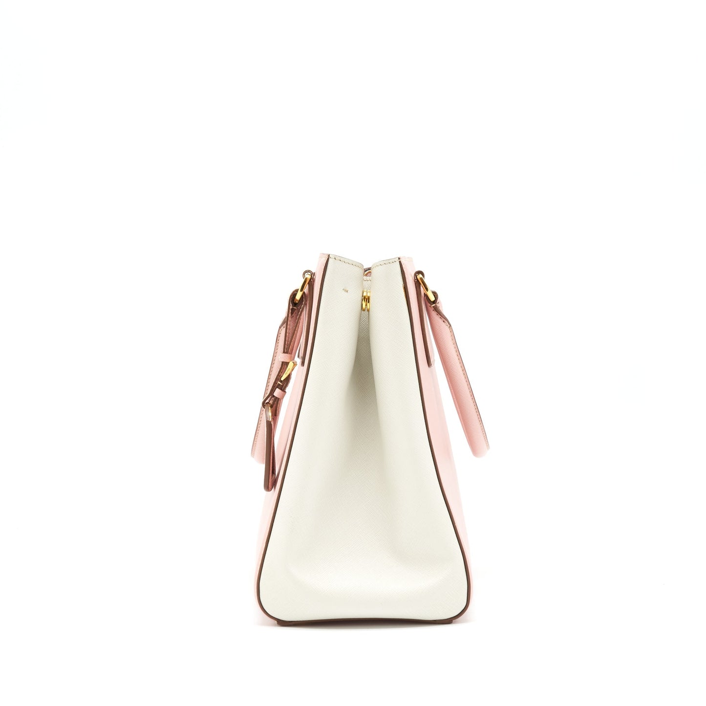 Prada Top Handle Saffiano tote Purse Calfskin Pink/ White
