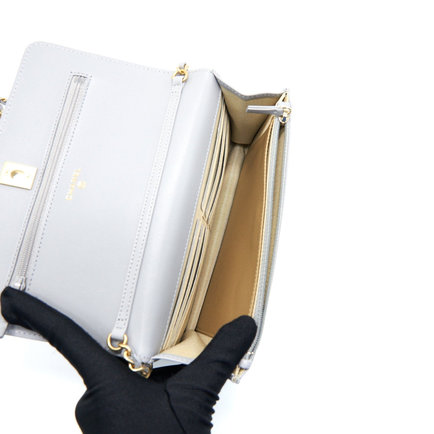 Chanel 21B Pearl Crush Wallet On Chain Grey
