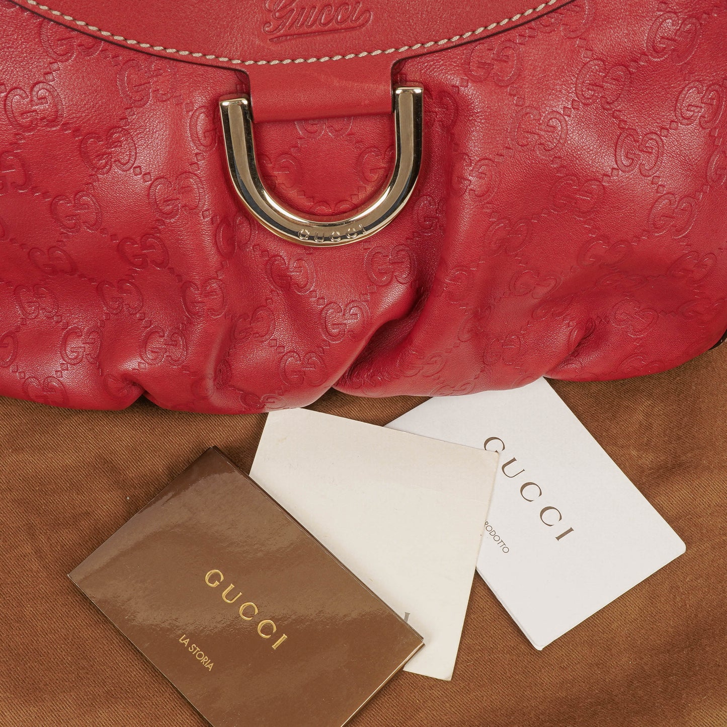 Gucci D Gold Ring Leather Hobo Bag
