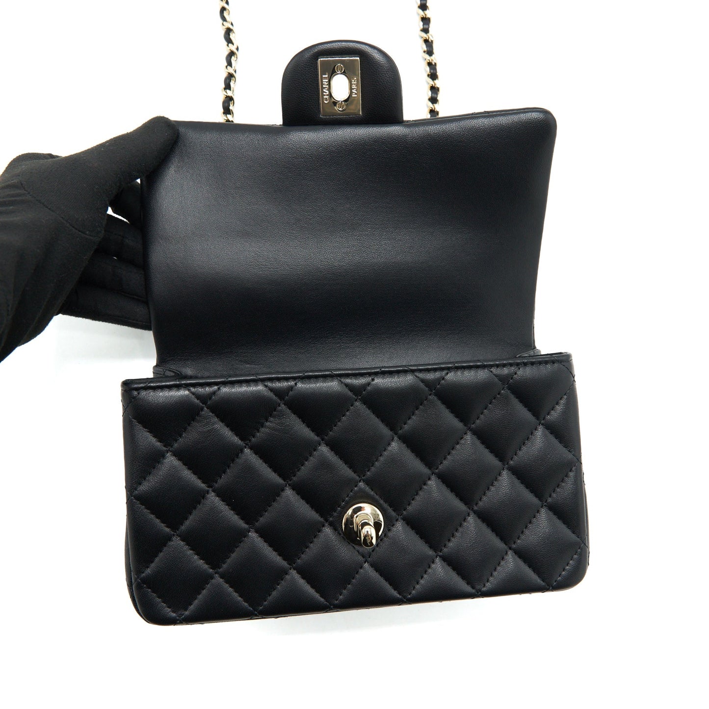 Chanel 22P Top Handle Mini Rectangular Flap Bag Lambskin Black L