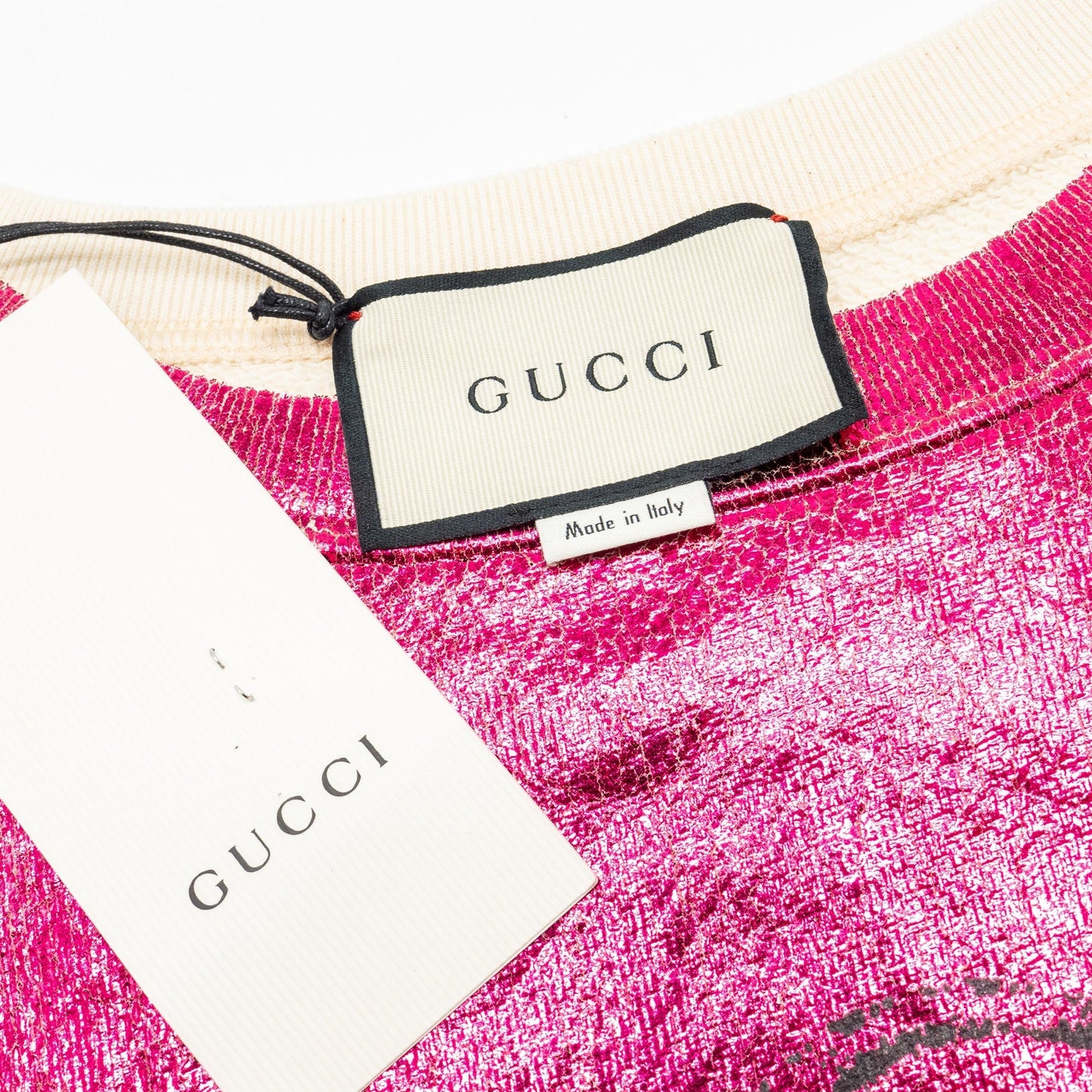 Gucci Size S Gucci Print and Blind for Love Embroidered Sweatshirt Cotton Metallic Dark Pink/White