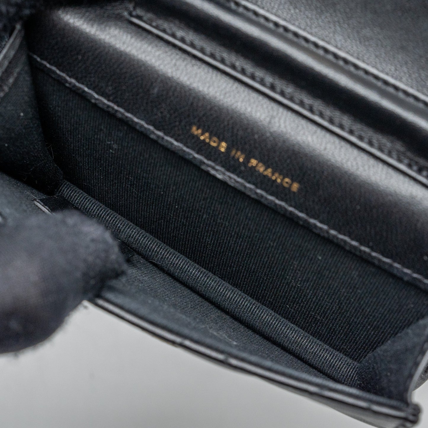 Chanel mini flap card holder with ribbon chain lambskin black L