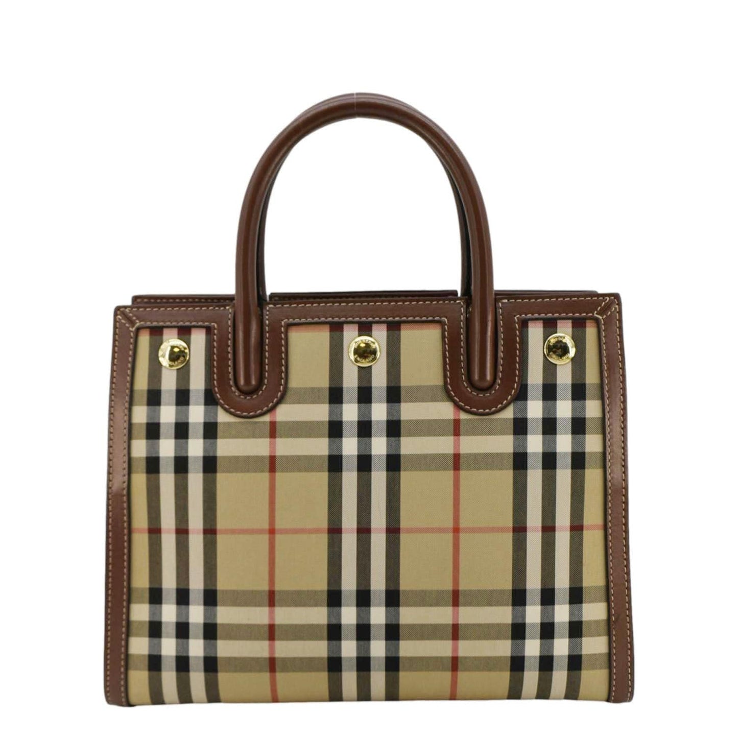 Luxury Burberry Title Mini Vintage Check Canvas Two Handle Shoulder Bag Brown