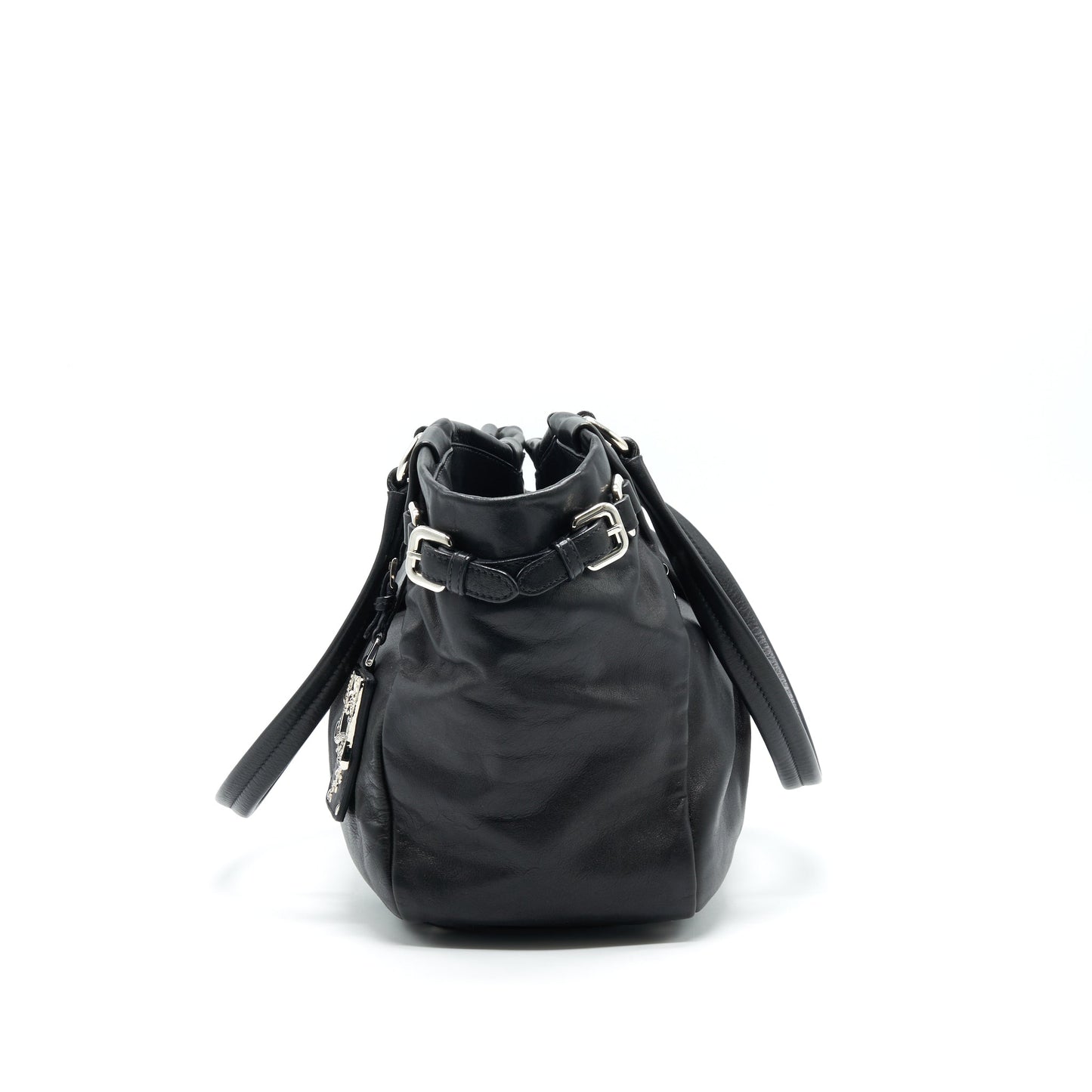 PRADA Prugna Soft Calfskin Leather Shopping Tote Purse Black