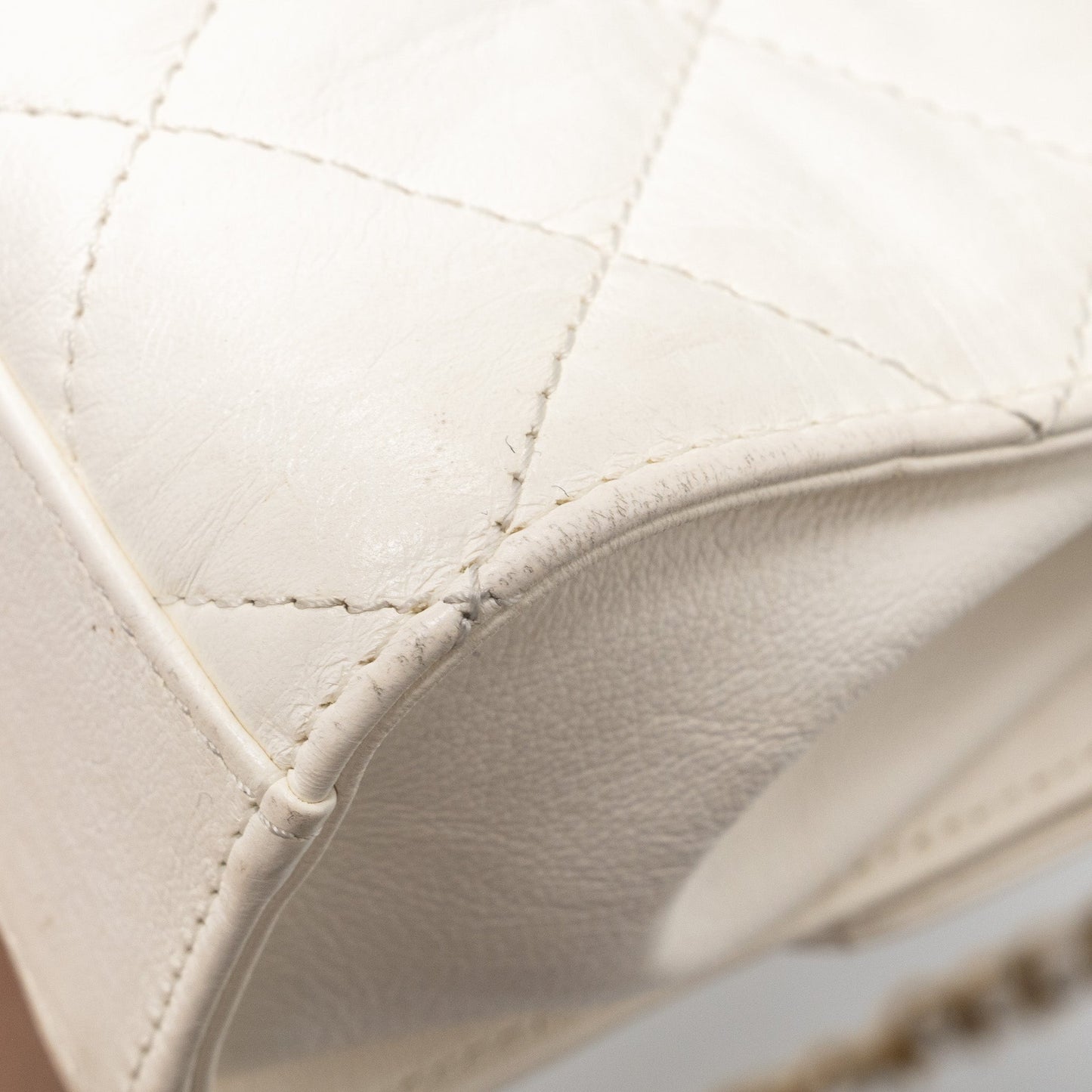 Chanel Top Handle Flap Bag Lambskin White Brush
