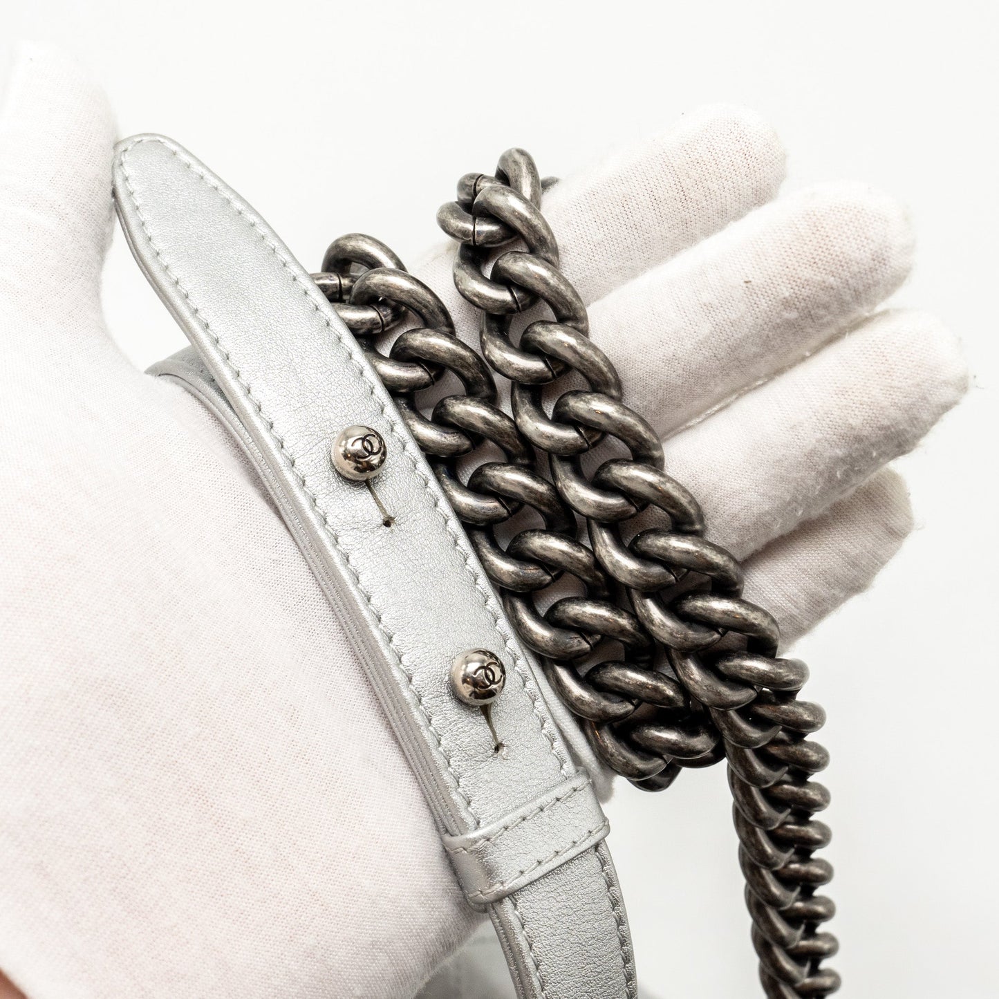 Chanel Medium Boy Bag Lambskin Silver