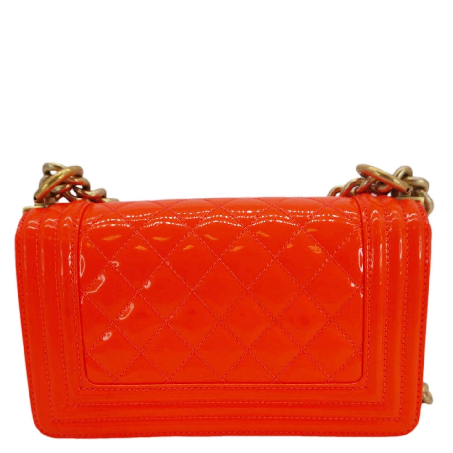 Chanel Boy Flap Small Quilted Patent Leather Shoulder Bag Orange