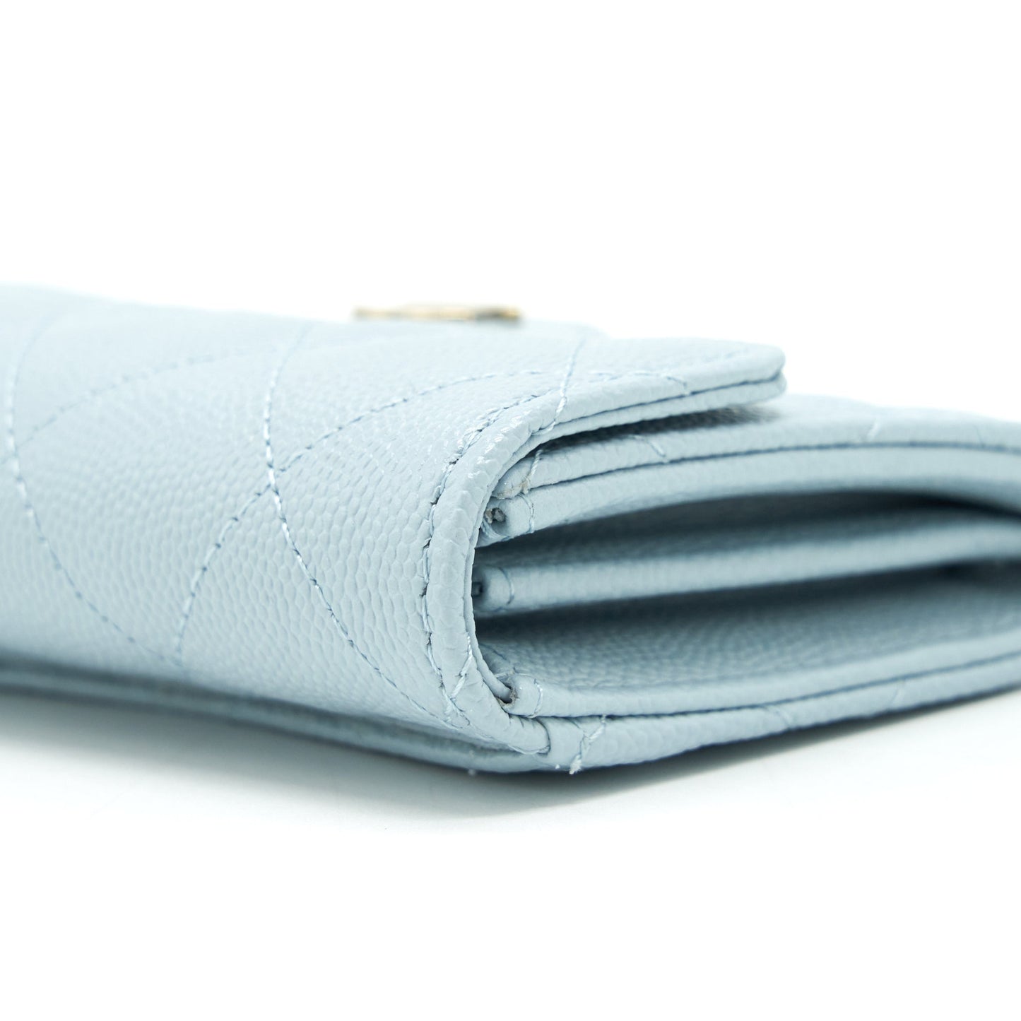 Chanel 22P Flap Double Card Holder Caviar Light Blue L