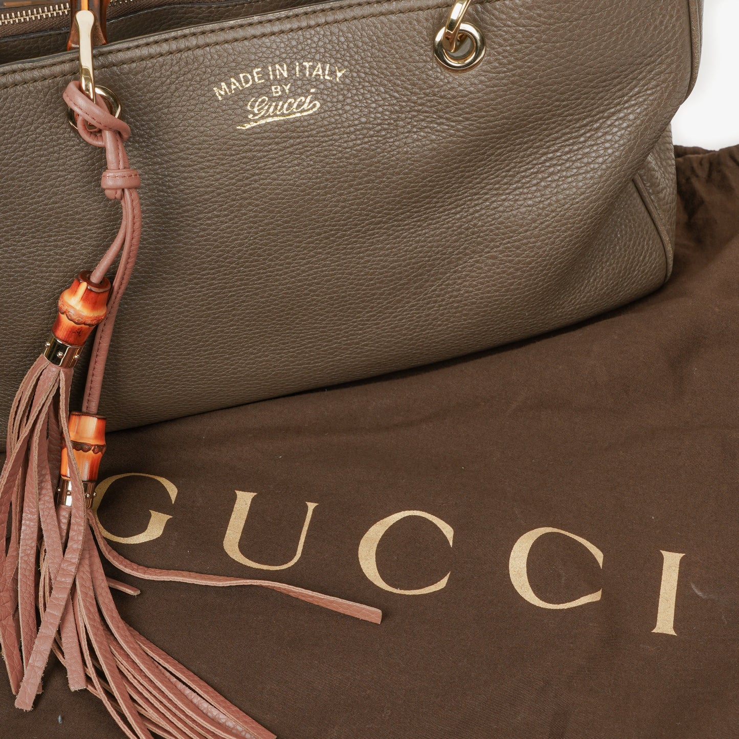 Gucci Pebbled Calfskin Bamboo Shopper Tote Bag