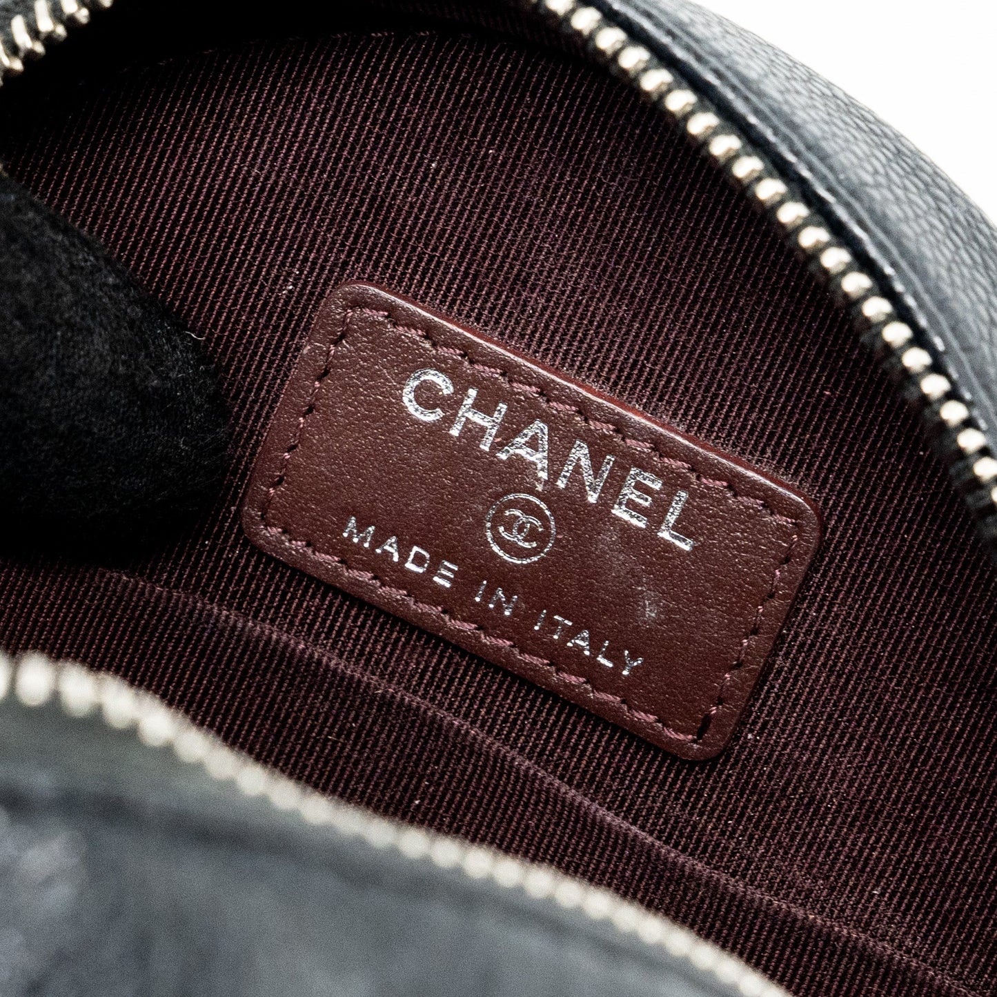 Chanel round sip clutch with chain caviar black