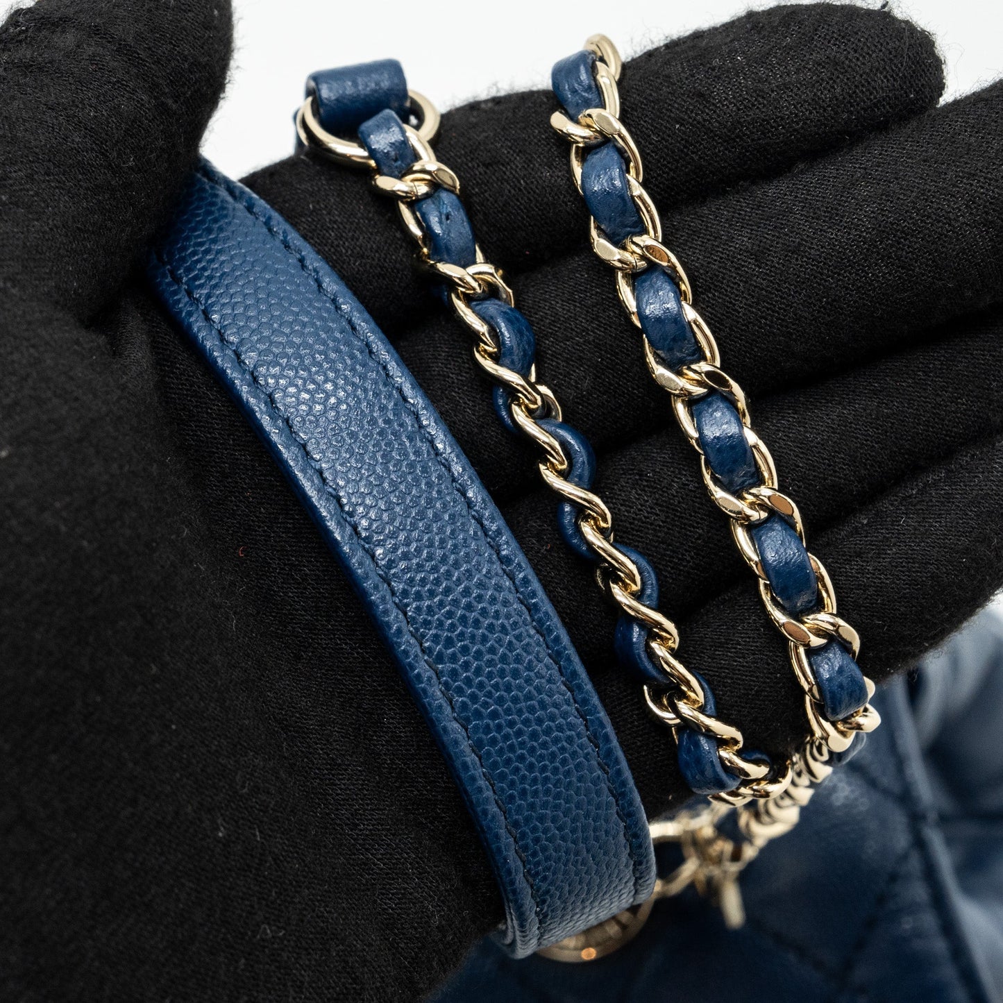Chanel Small Coco Handle With Lizard Embossed Handle Caviar Navy L(microchip)