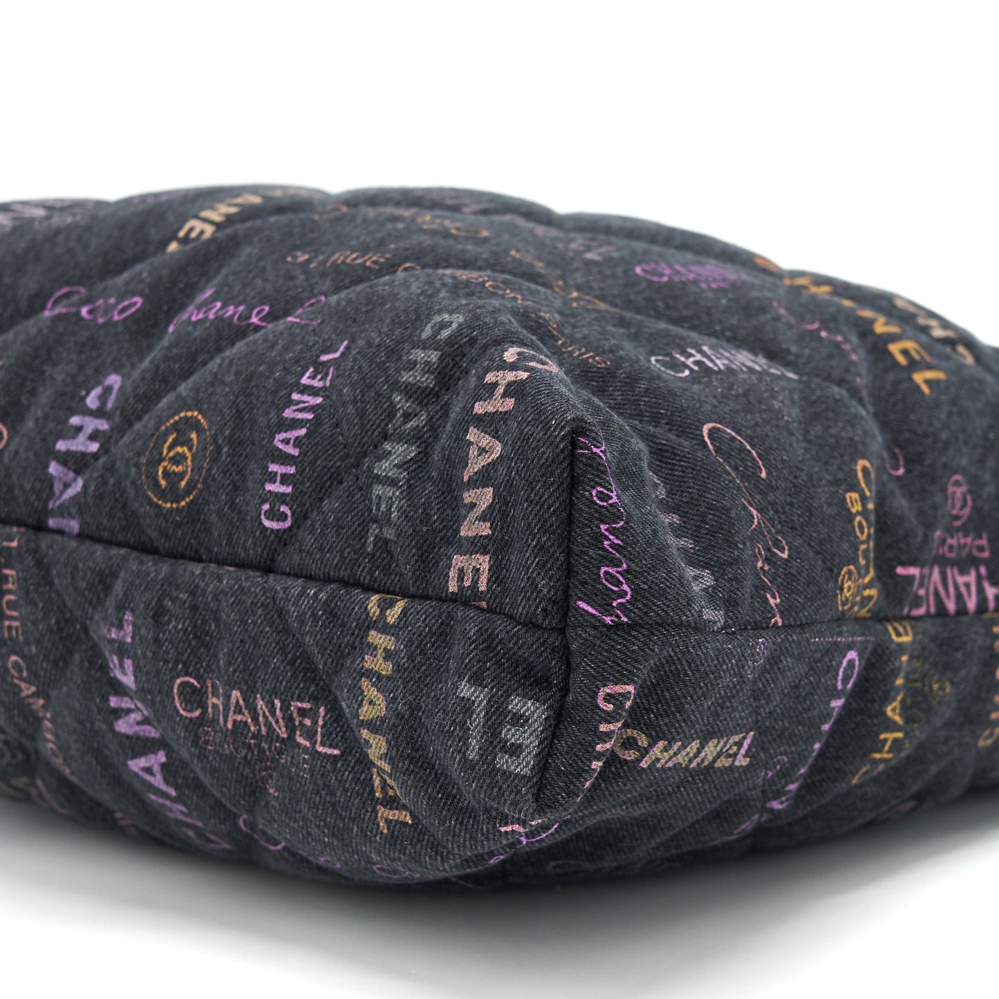 Chanel 22P Printed Denim Maxi Shopping Tote Bag Black/Multicolour