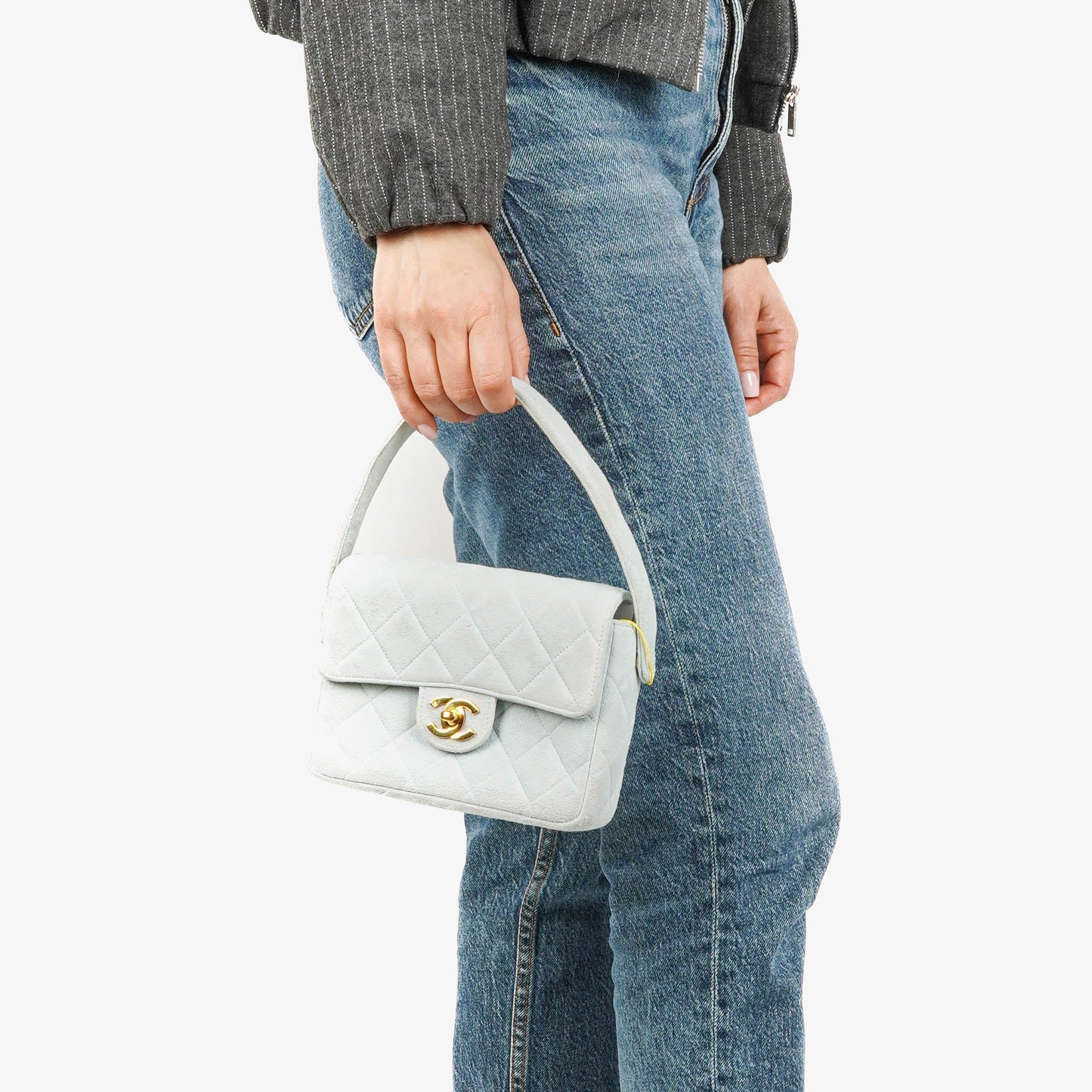 Chanel Quilted Suede Light Blue Mini Flap Bag