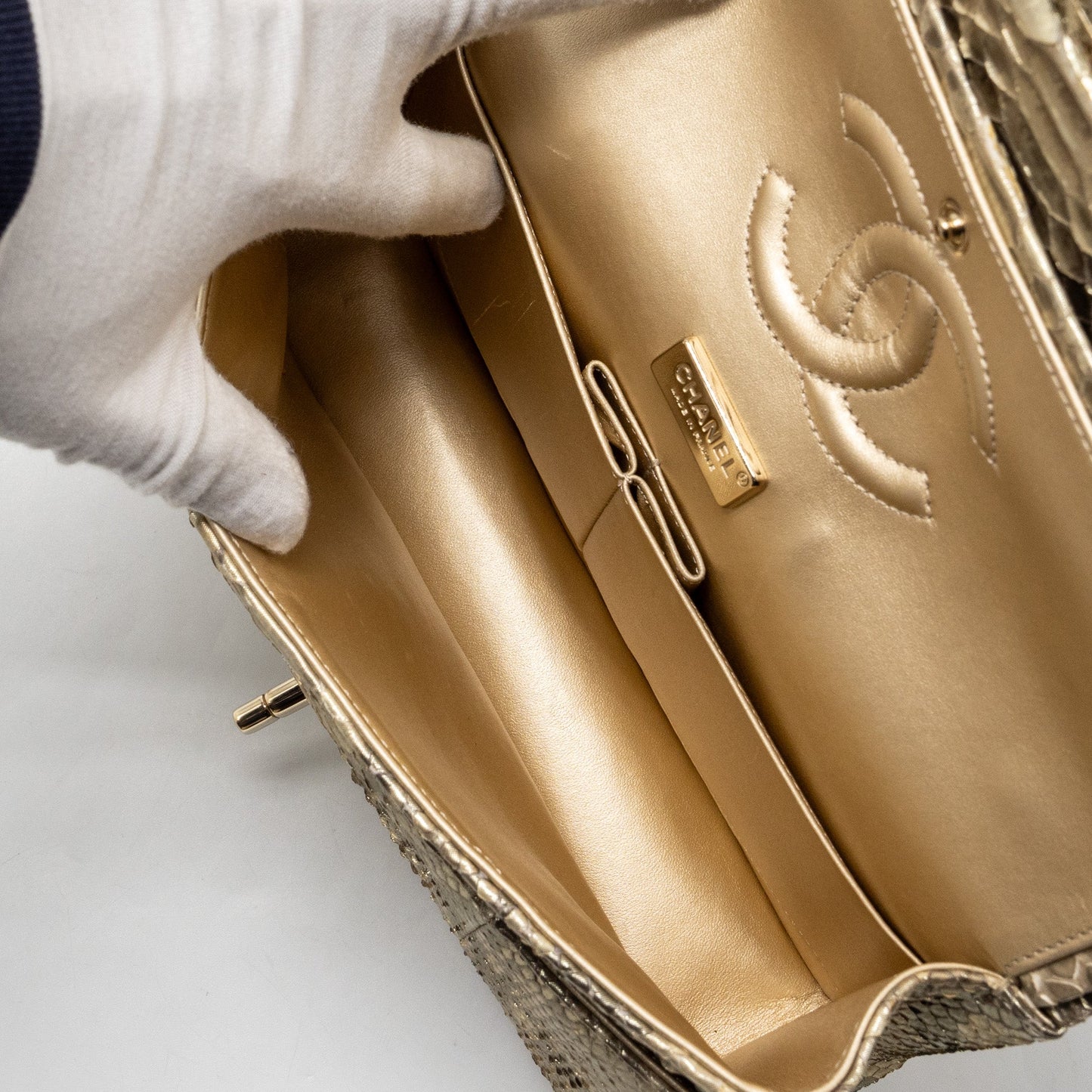 Chanel medium classic double flap bag python Gold