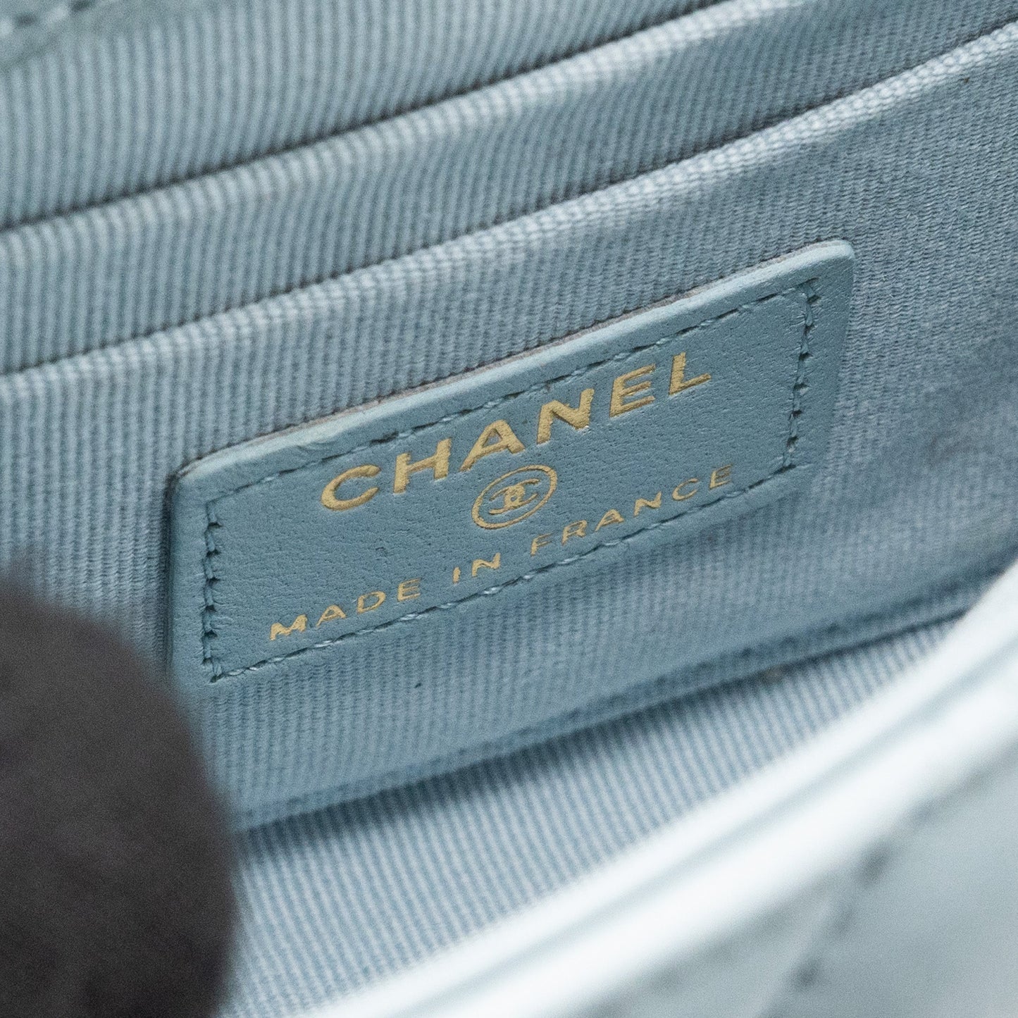 Chanel top handle mini flap bag lambskin light blue L