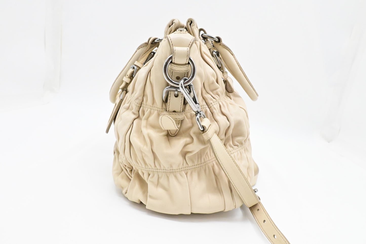 Prada 2way Bag in Beige Ruffled Leather
