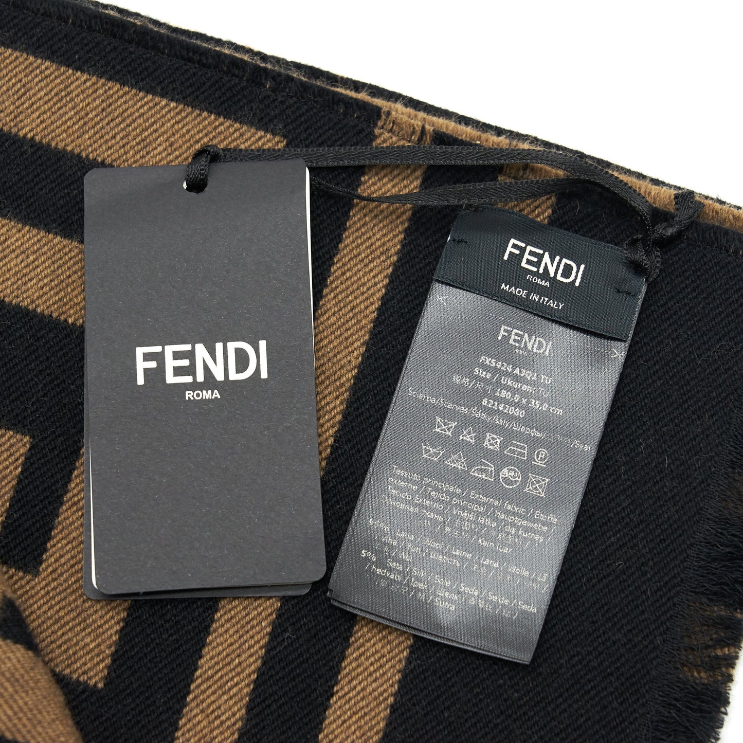 Fendi Logo Scarf Wool and Silk Scarf Caramel