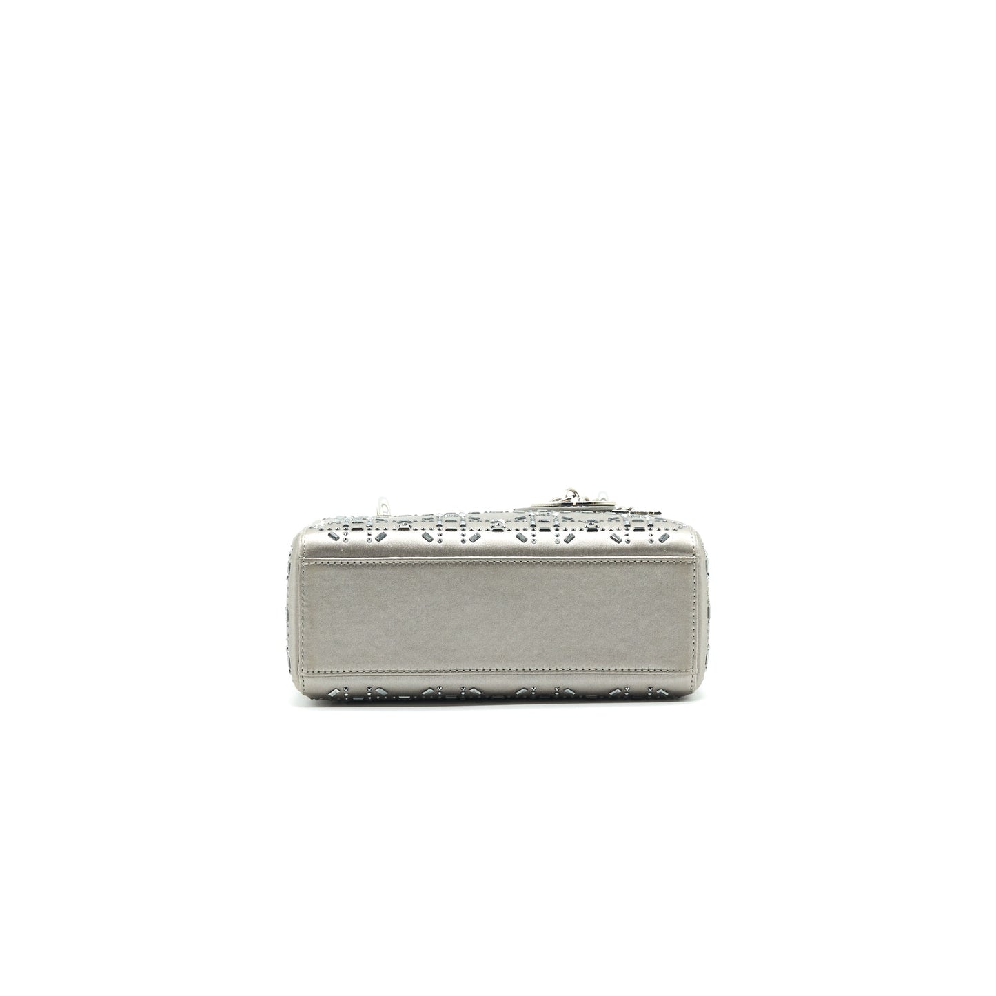 CHRISTIAN Satin Crystal Cannage Mini Lady Dior Gray