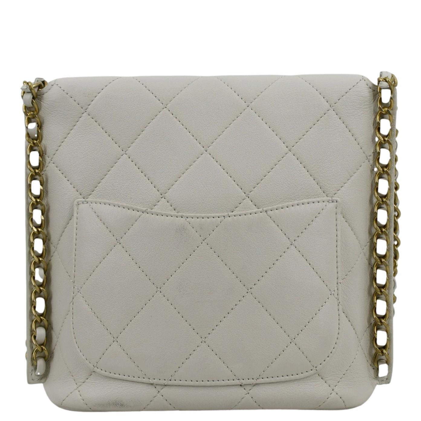 Chanel Chain Flap Quilted Leather Hobo Shoulder Bag Ivory