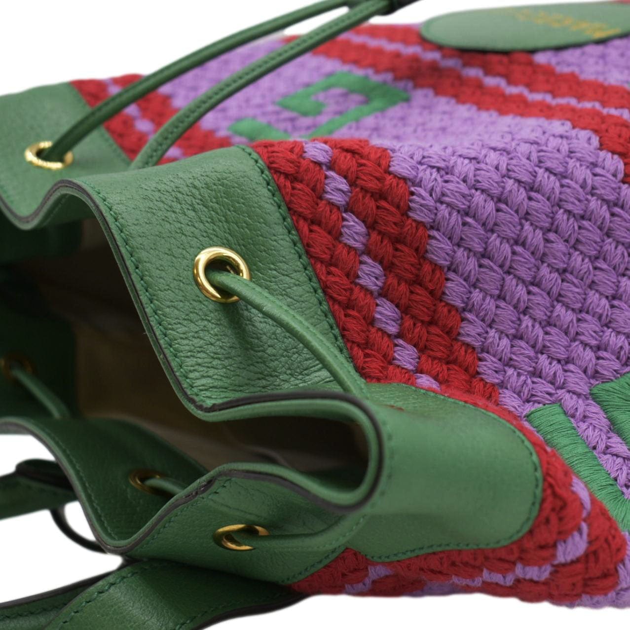 GUCCI Capri Striped Drawstring Woven fabric Bucket Backpack Bag Multicolor 663665
